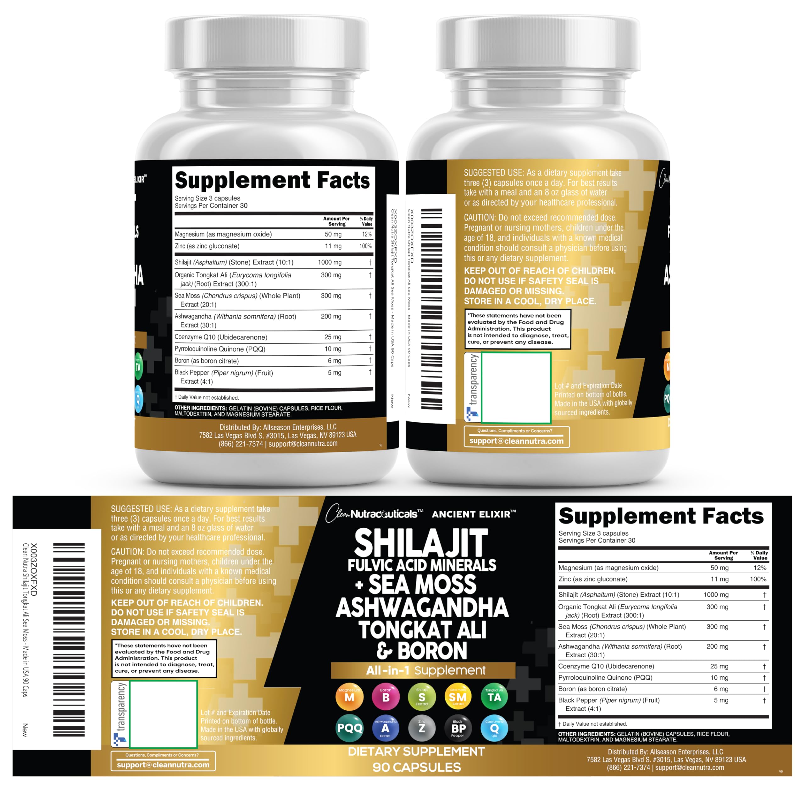Clean Nutraceuticals Shilajit Supplement for Men with Sea Moss, Tongkat Ali, Ashwagandha, Boron, Zinc, CoQ10, PQQ - Fulvic Acid Capsules - Energy Support - 90 Count - Resin, Gummy & Powder Alternative Clean Nutraceuticals buy supplements canada