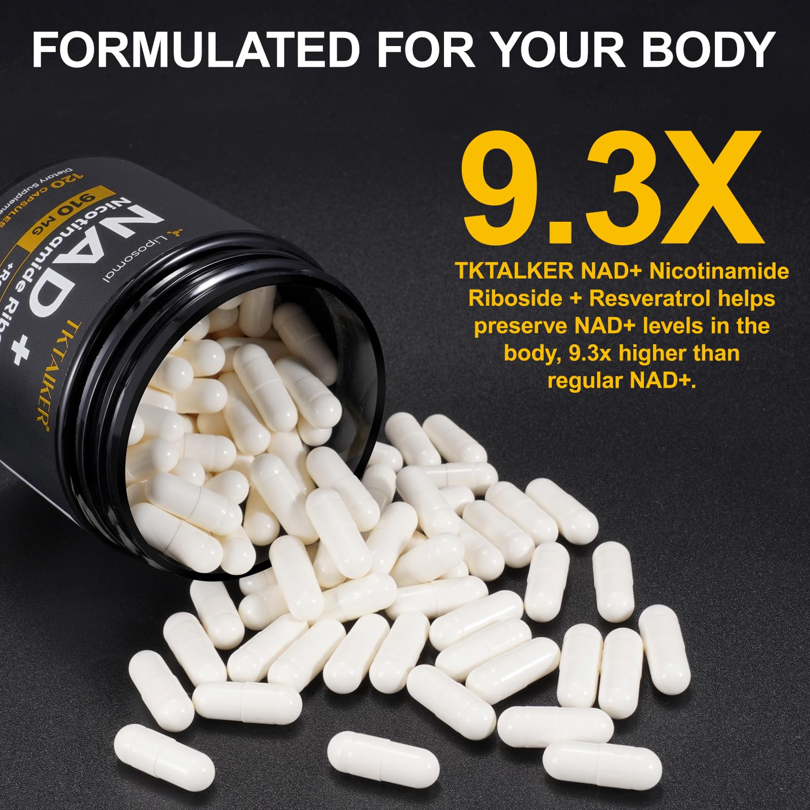 TKTALKER NAD Supplement, 910MG Liposomal Nicotinamide Riboside with Resveratrol & Quercetin, Anti-Aging, Cellular Energy, Mental Focus & Stamina & Healthy, Women & Men, 120 Capsules TKTALKER buy supplements canada