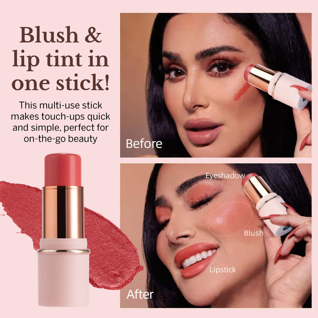 BeautiHome Blush Stick for Cheeks & Lips Multistick Cream Blush- Easy to Apply & Blend- Infused with Nourishing Ingredients for your Skin Compact Travel Size Makeup (Misty Rose, Small) BeautiHome buy supplements canada