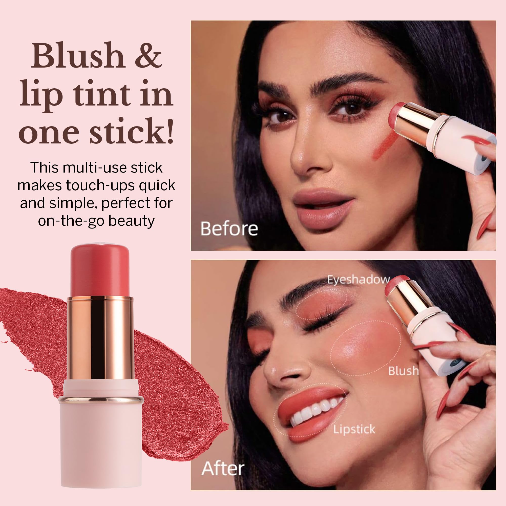 BeautiHome Blush Stick for Cheeks & Lips Multistick Cream Blush- Easy to Apply & Blend- Infused with Nourishing Ingredients for your Skin Compact Travel Size Makeup (Misty Rose, Small) BeautiHome buy supplements canada