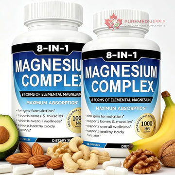 Magnesium Complex Supplement 8 Elemental 1000mg with Glycinate,Citrate for Muscle, Recovery, Stress, Energy, Bone Health, Vegan Non-GMO 180 Capsules, Magnesium Supplement for Women, Men, 2 Bottle caicieter buy supplements canada