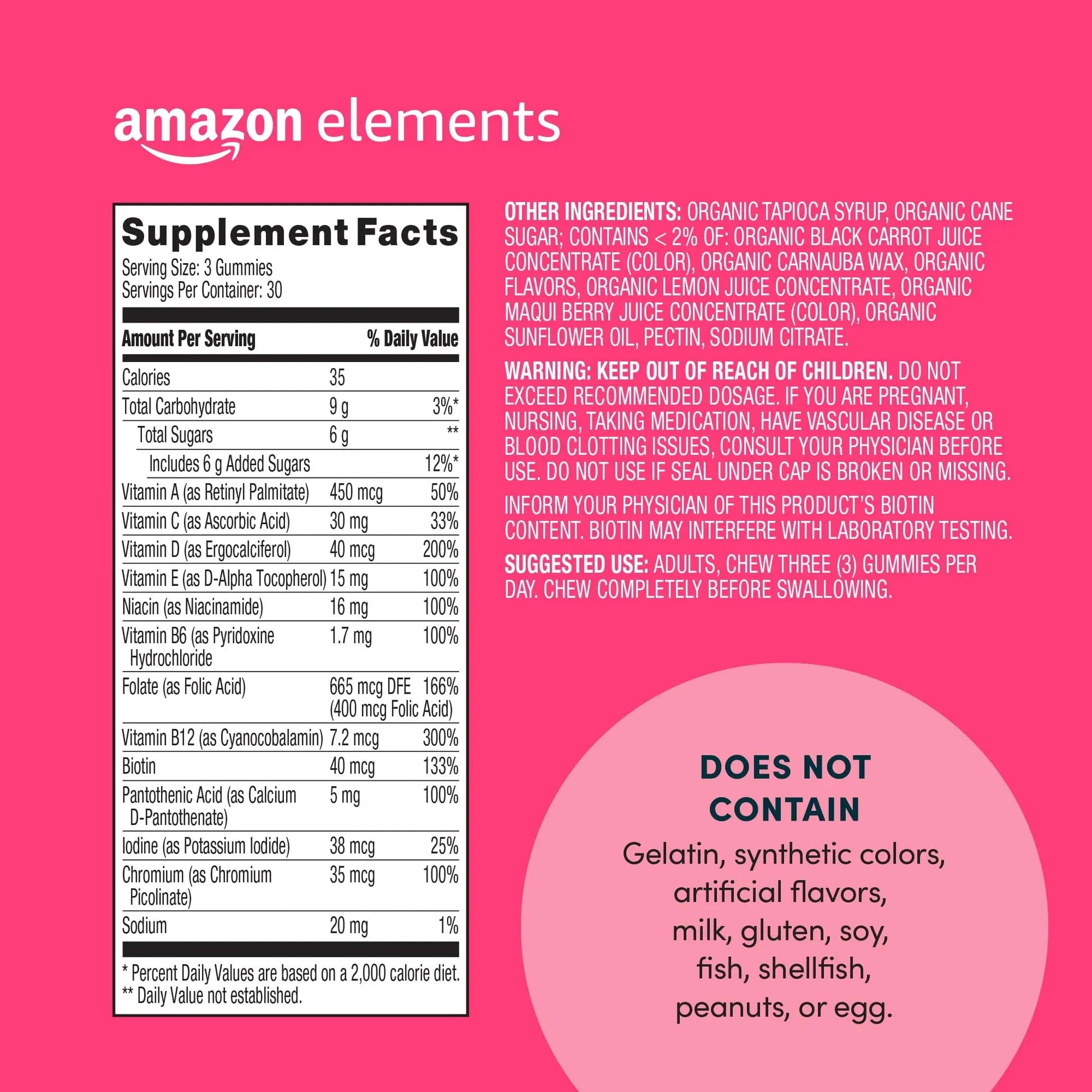 Amazon Elements - Adult Women’s Organic Multivitamins, 90 Gummies (30 servings), Vegetarian Amazon Elements buy supplements canada