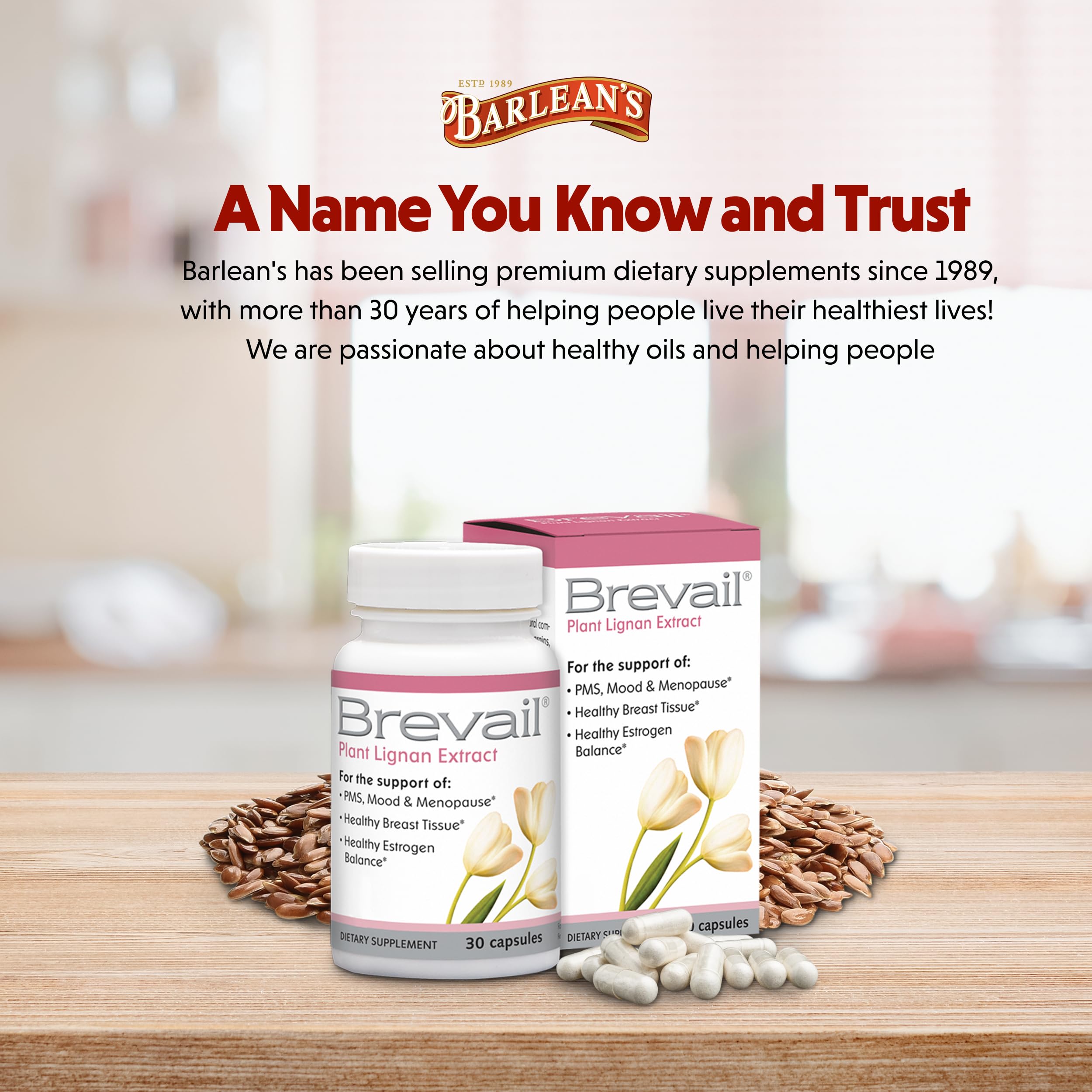 Brevail Plant Lignan Extract Capsules, Proactive Breast Health Supplement with 50 mg SDG Lignans from Flax Seed Hulls for Healthy Estrogen Balance and PMS Mood Support Pills, 30 Count Barlean's buy supplements canada