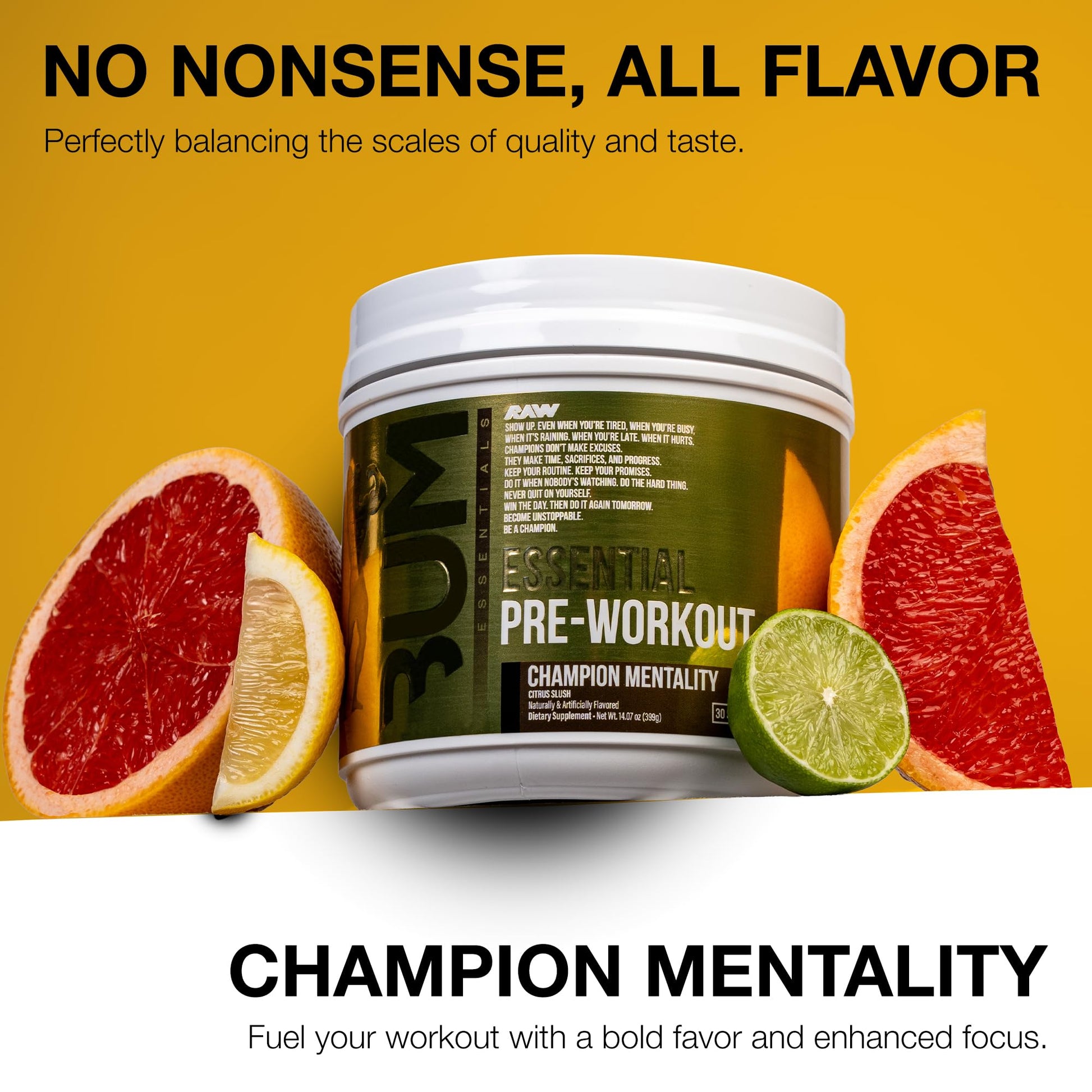 RAW Essential Pre-Workout Powder (Champion Mentality) - Chris Bumstead Sports Nutrition Supplement for Men & Women - Preworkout Energy Powder with Caffein RAW buy supplements canada