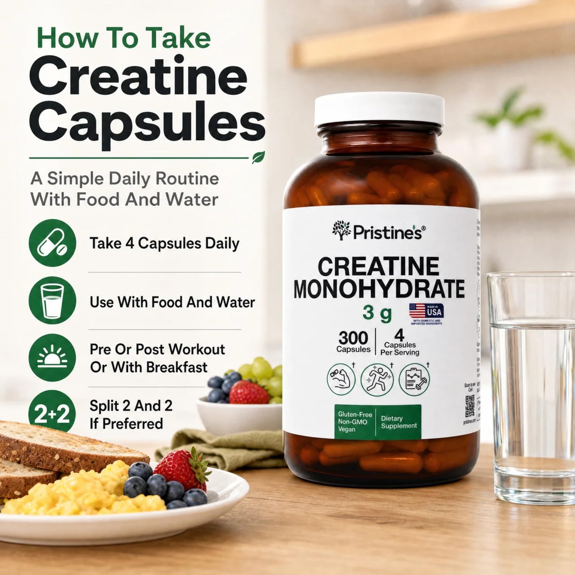 PRISTINE'S Creatine Monohydrate Capsules for Women & Men - NSF Certified 75 Day Supply 3G Creatine Pills for Women - Cognitive & Athletic Performance Support PRISTINE'S buy supplements canada
