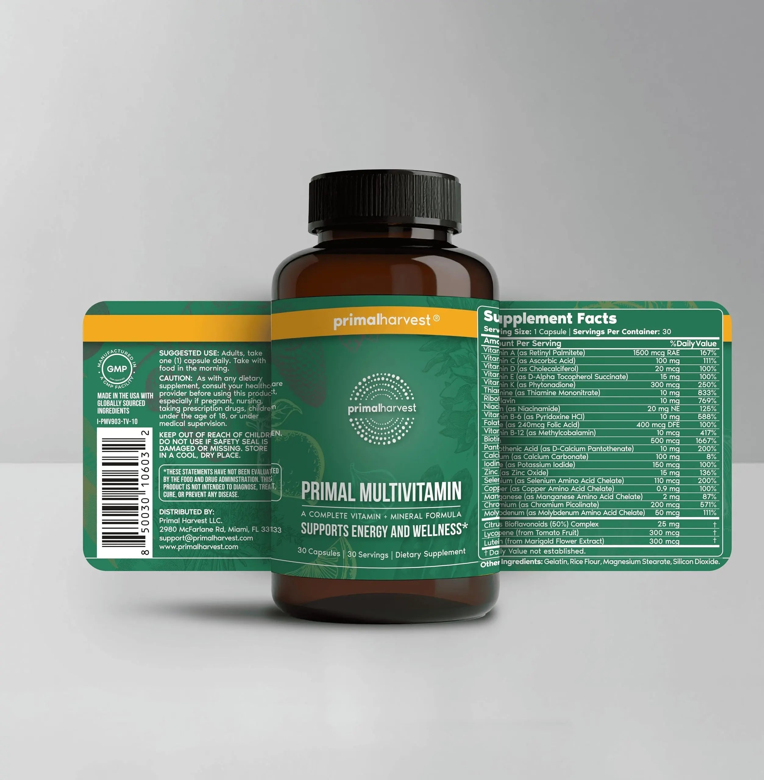 Primal Harvest Primal Multivitamin - Daily Multi-Vitamin Supplement with 21 Essential Vitamins & Minerals for Women & Men (2 Pack (30 Count)) Primal Harvest buy supplements canada