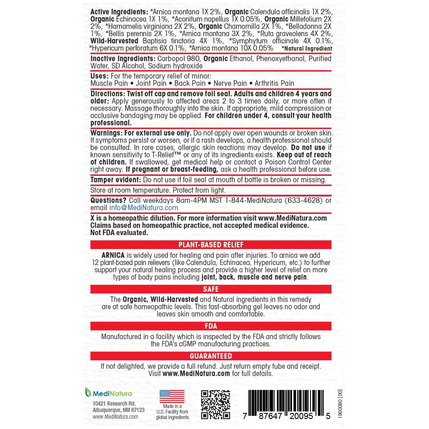T-Relief Arnica +12 Gel - 8.75 oz. MediNatura buy supplements canada