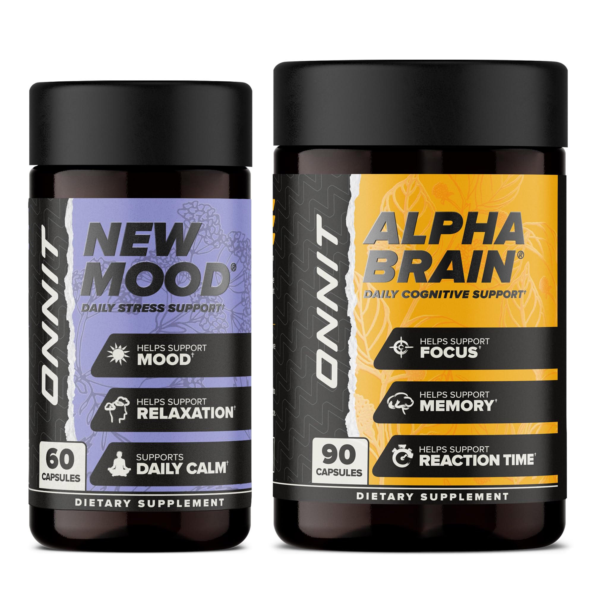 ONNIT Cognitive & Mood Support Bundle: Alpha Brain Nootropic Capsules (90 Count) + New Mood Stress Support Capsules (60 Count), IGEN Non-GMO Tested Focus, Clarity, Relaxation & Sleep, Pack of 2 ONNIT buy supplements canada