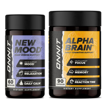ONNIT Cognitive & Mood Support Bundle: Alpha Brain Nootropic Capsules (90 Count) + New Mood Stress Support Capsules (60 Count), IGEN Non-GMO Tested Focus, Clarity, Relaxation & Sleep, Pack of 2 ONNIT buy supplements canada