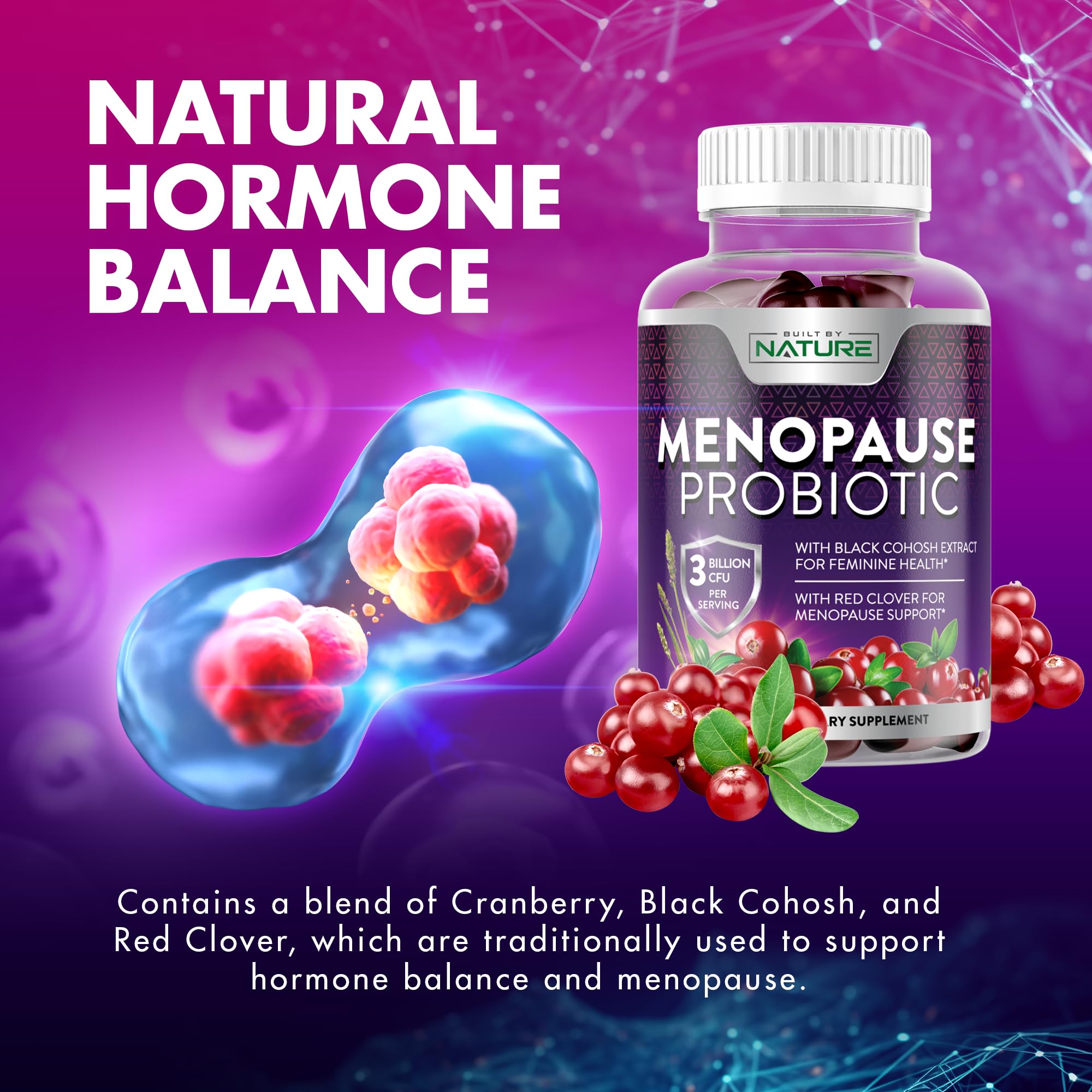 Menopause Supplements for Women - Menopause Probiotic Gummy - Women’s Menopause Relief for Hot Flashes, Night Sweats & Mood Swings with Black Cohosh & Cranberry - Non-GMO, Vegan - 60 Gummies Built by Nature buy supplements canada