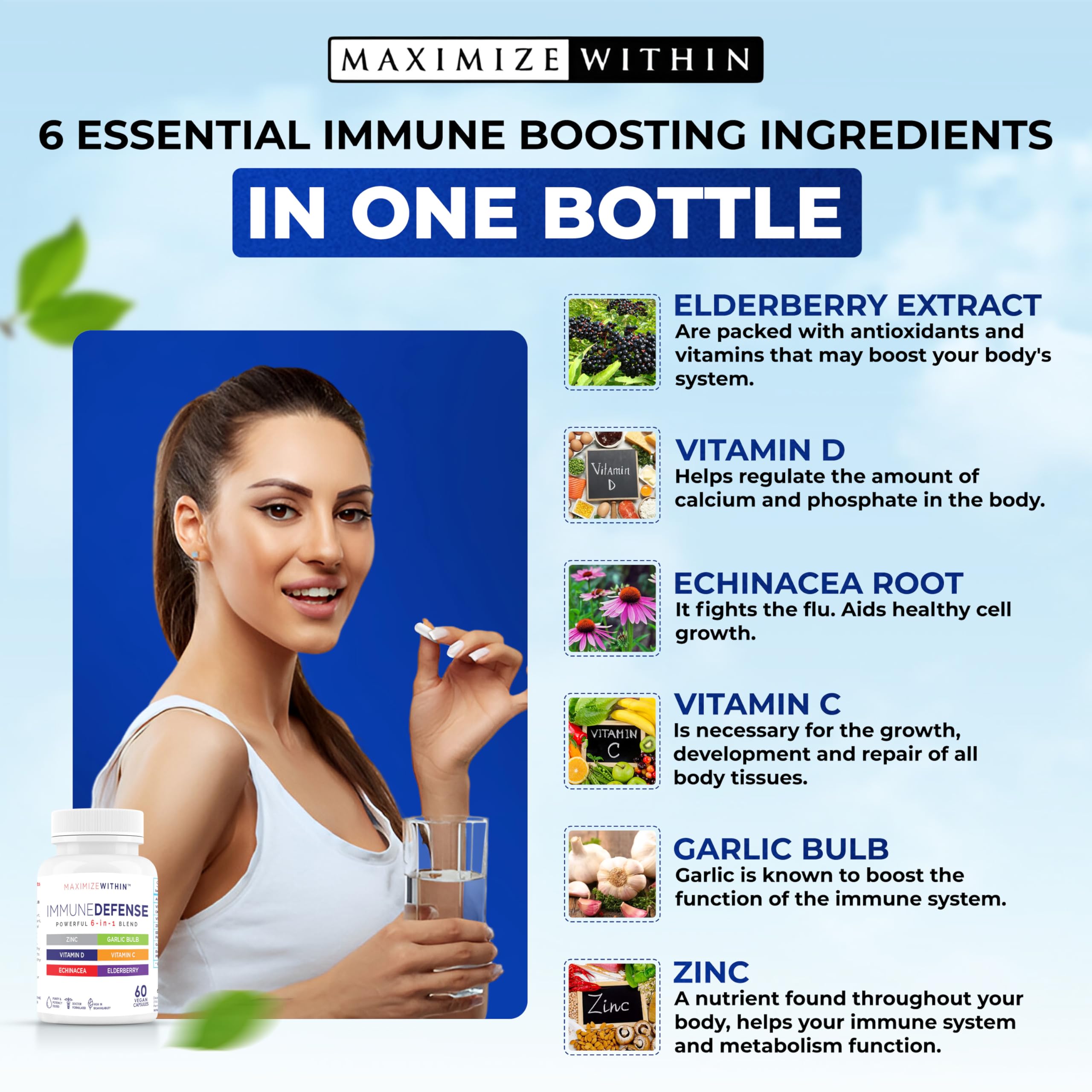 Maximum Slim Powerful 6-in-1 Immune Support Supplement with Zinc, Vitamin C, Elderberry, Vitamin D, Echinacea, & Garlic, 60 Count Maximum Slim buy supplements canada