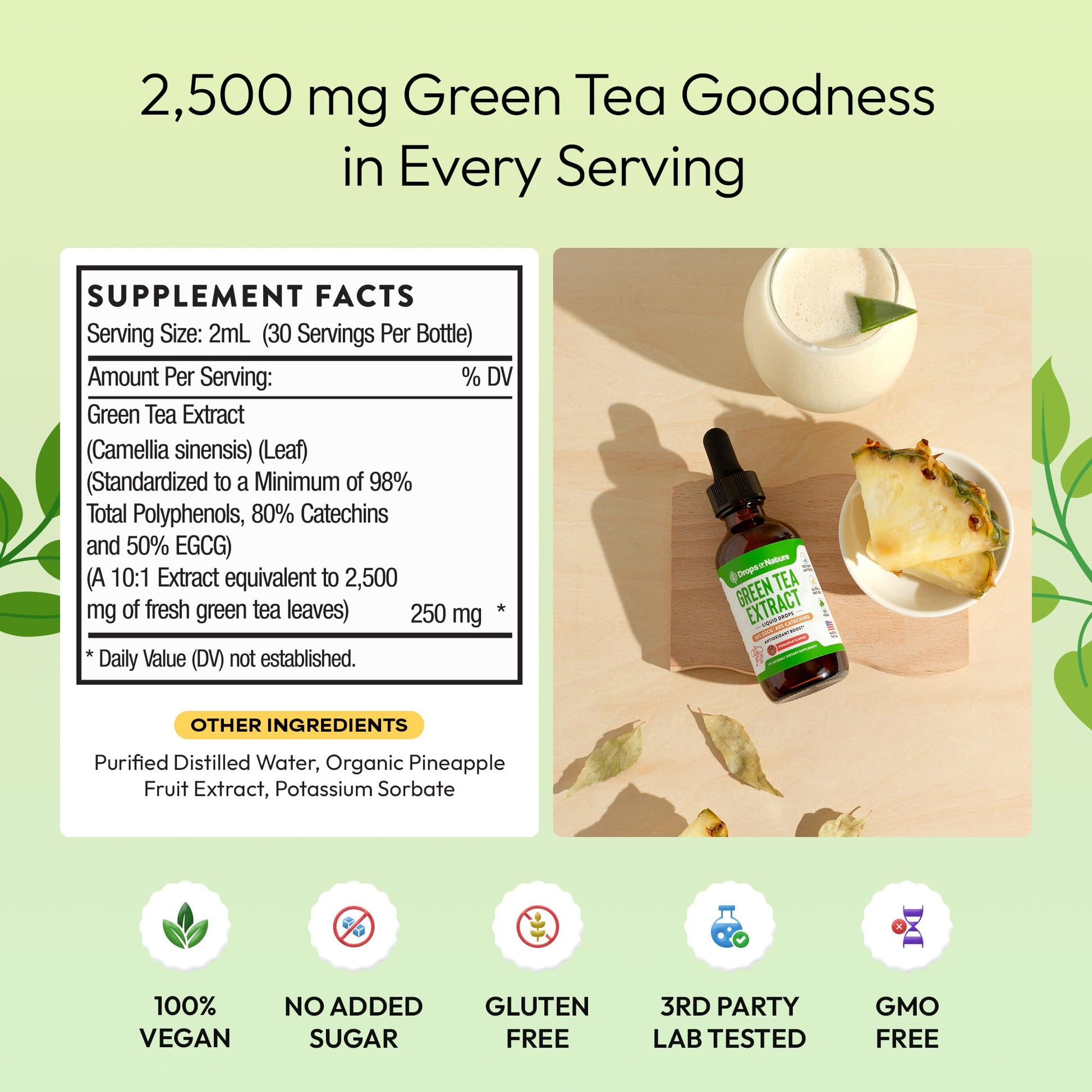 Green Tea 10:1 Extract 50% EGCG - Green Tea Liquid Drops - Vegan, 4X More Powerful Than Pills & Capsules - 2oz Antioxidant & Immune Supplement Drops Of Nature buy supplements canada