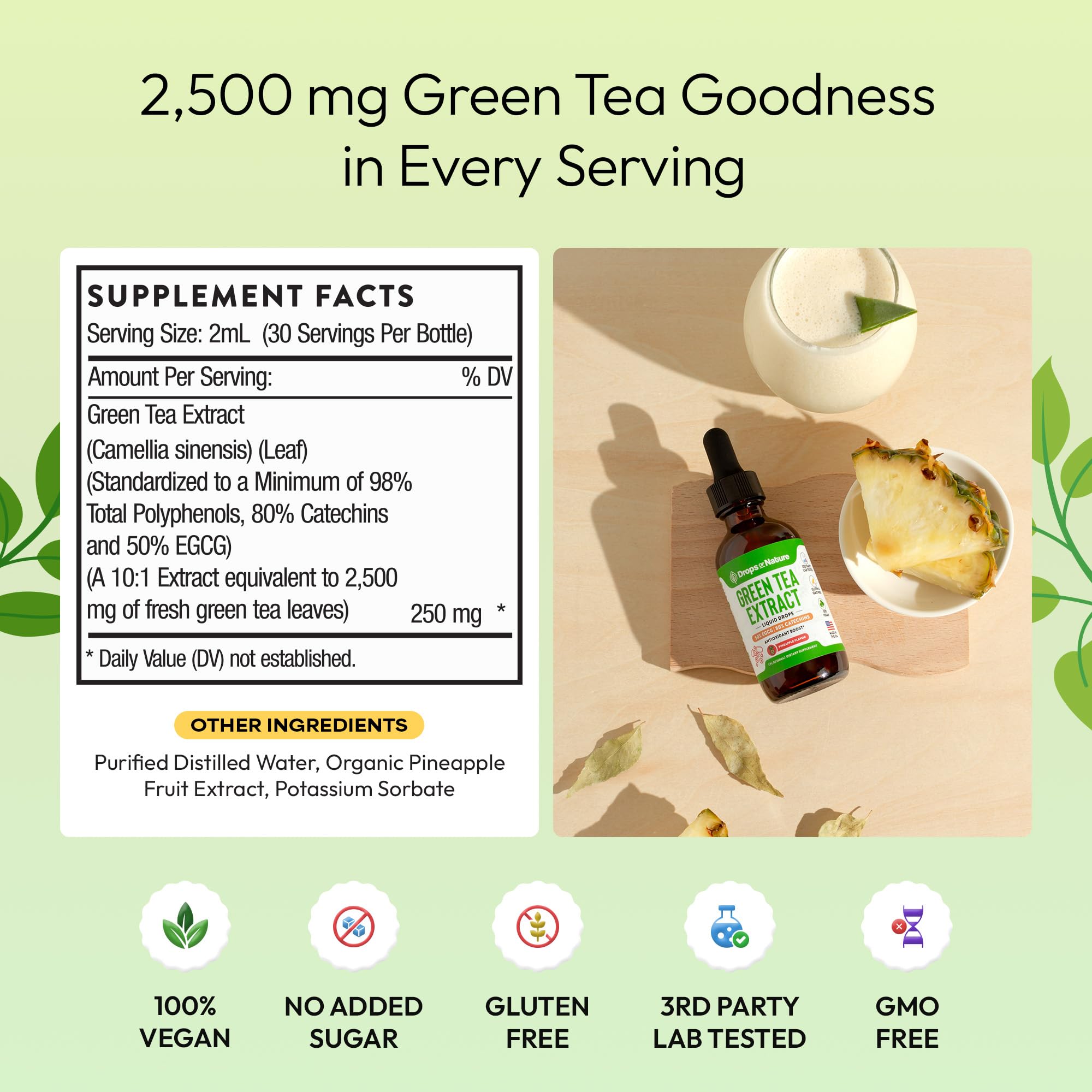 Green Tea 10:1 Extract 50% EGCG - Green Tea Liquid Drops - Vegan, 4X More Powerful Than Pills & Capsules - 2oz Antioxidant & Immune Supplement Drops Of Nature buy supplements canada