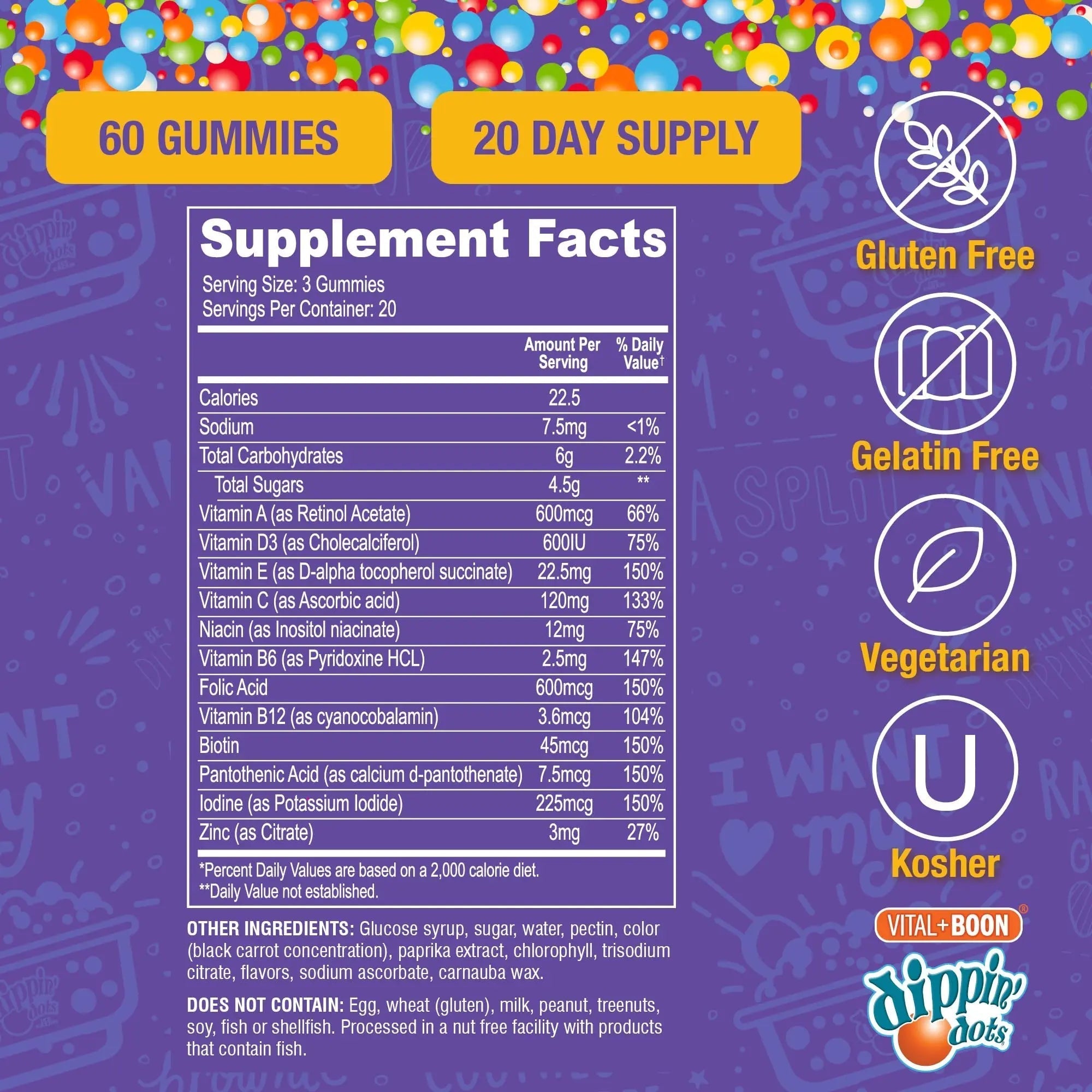 Vital+Boon Dippin' Dots - Multivitamin Gummies for Adults - Gummy Vitamins with Vitamin A, B6, C, D3, E & Folic Acid - Vegetarian Vital+Boon buy supplements canada