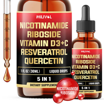 MILIVOL 5in1 NAD+ Liquid Drops w/Nicotinamide Riboside NR 900mg, Quercetin 500mg, Trans-resveratrol 500mg, Vitamin D3-C - Cellular Energy & Repair, Vitality, Healthy Aging - 1FL Oz - 1 Month Supply MILIVOL buy supplements canada