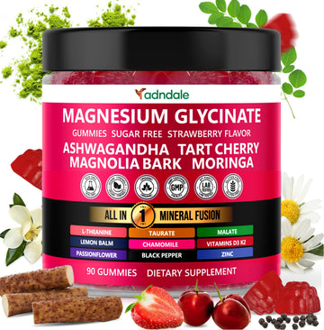 Adndale Magnesium Glycinate 400 mg Gummies with Ashwagandha, Magnesium Malate & Taurate, Tart Cherry, Magnolia Bark, Lemon Balm, Passionflower Adndale buy supplements canada