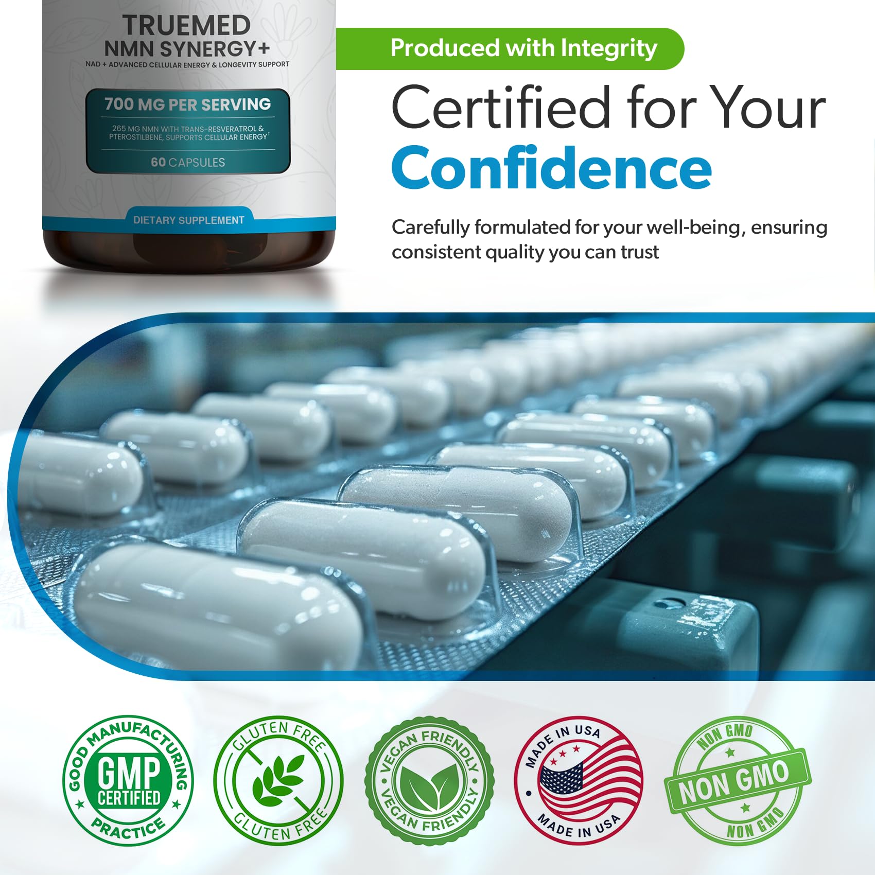 TRUEMED NMN Synergy+ 700mg – Premium NMN Supplement with Resveratrol & Pterostilbene | Advanced NAD+ Supplement for Cellular Energy, & Wellness Support | Non-GMO, Vegan, 60 Capsules TRUEMED buy supplements canada