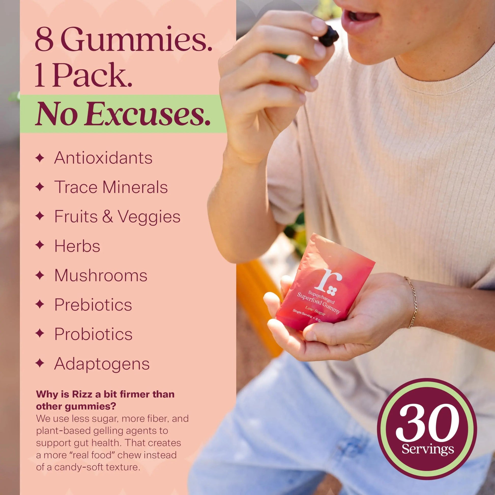 Rizz Low Sugar Green Gummies - 60+ Superfoods 6g Fiber - Prebiotic and Probiotic Gummies - Vegan Multivitamins for Women & Men Rizz buy supplements canada