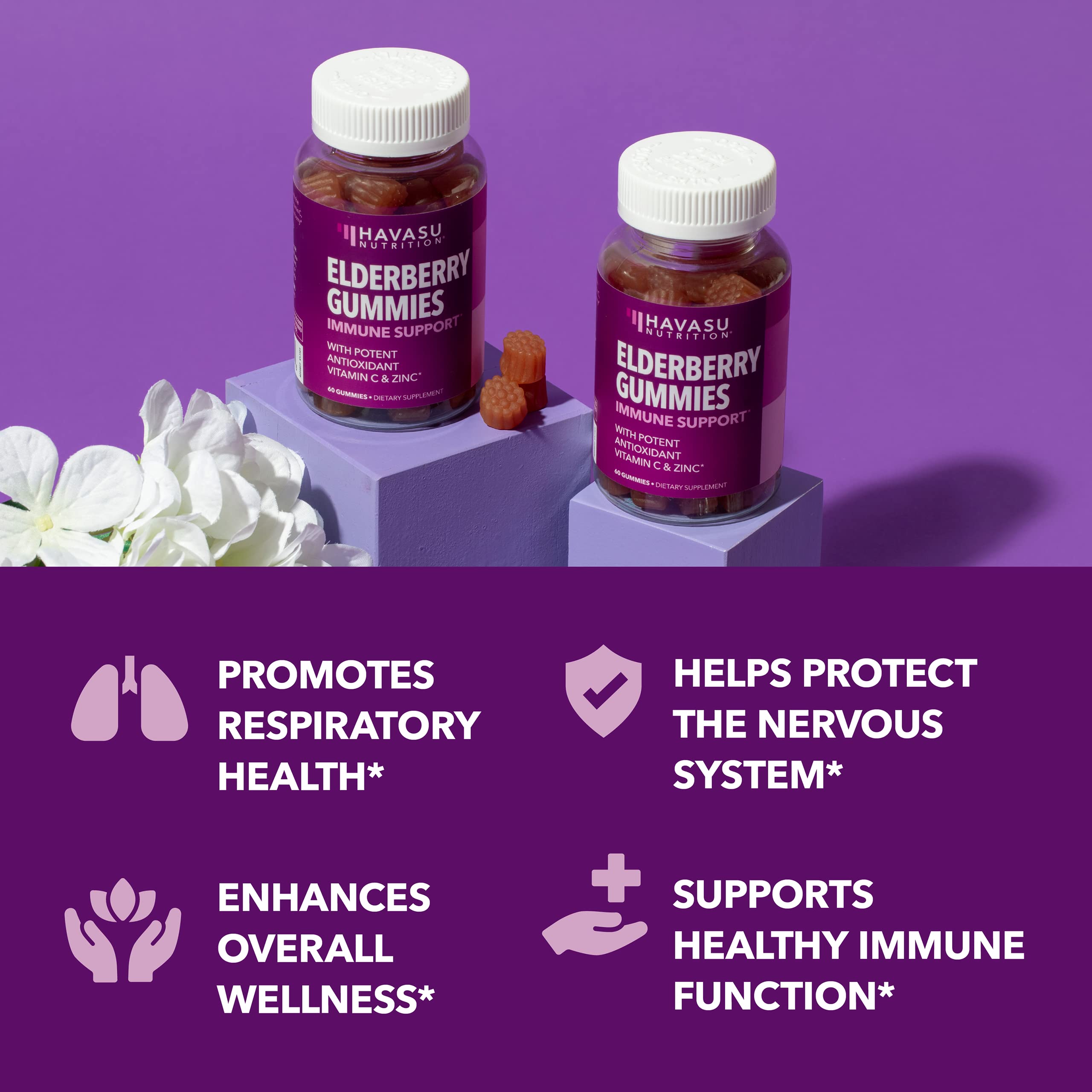 Sambucus Elderberry Gummies for Adults - Immune Support Supplement with Vitamin C and Zinc - Enhanced Formula for Daily Defense - 60 Count HAVASU NUTRITION buy supplements canada
