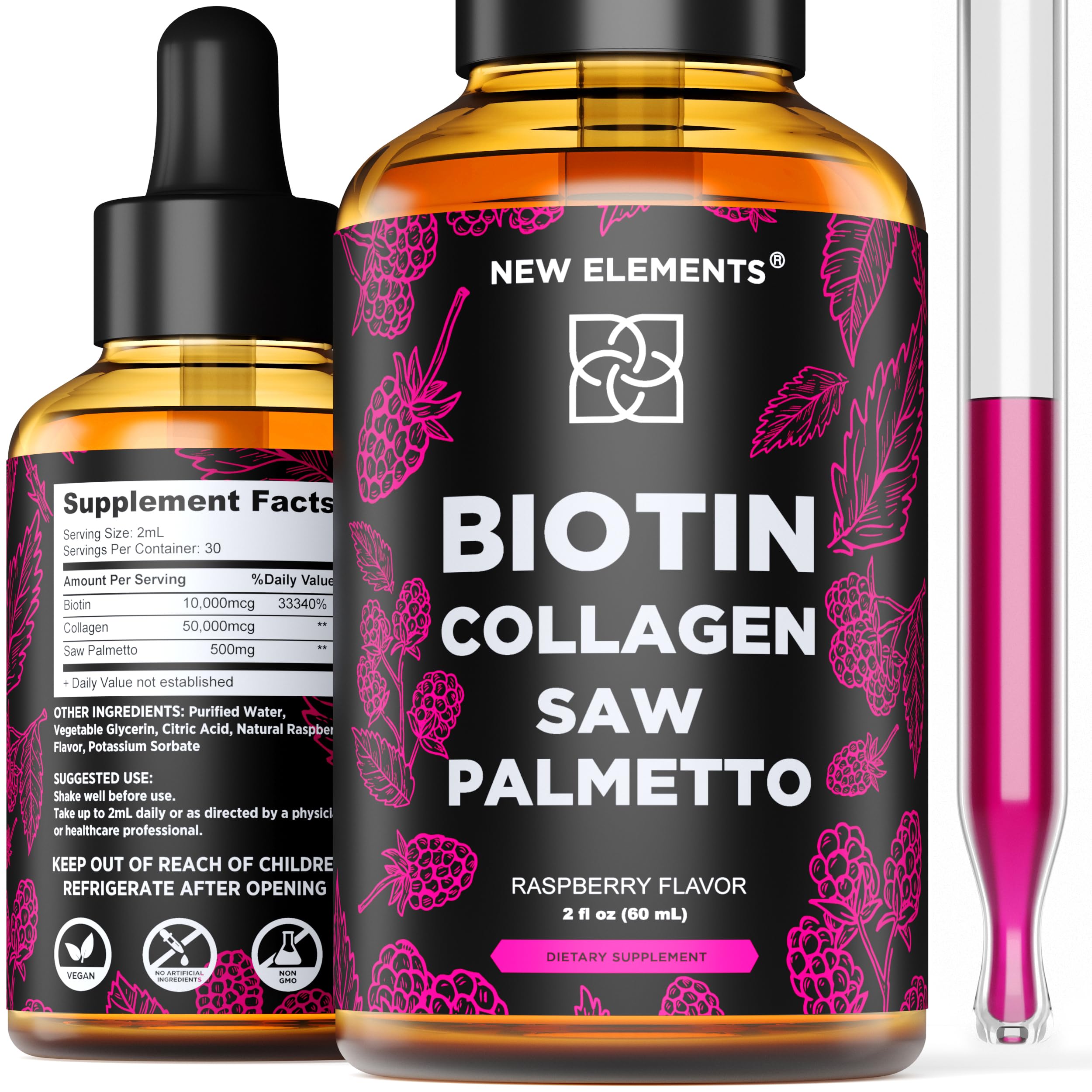 Liquid Biotin with Collagen & Saw Palmetto Extract for Women and Men | Hair Growth New Elements buy supplements canada