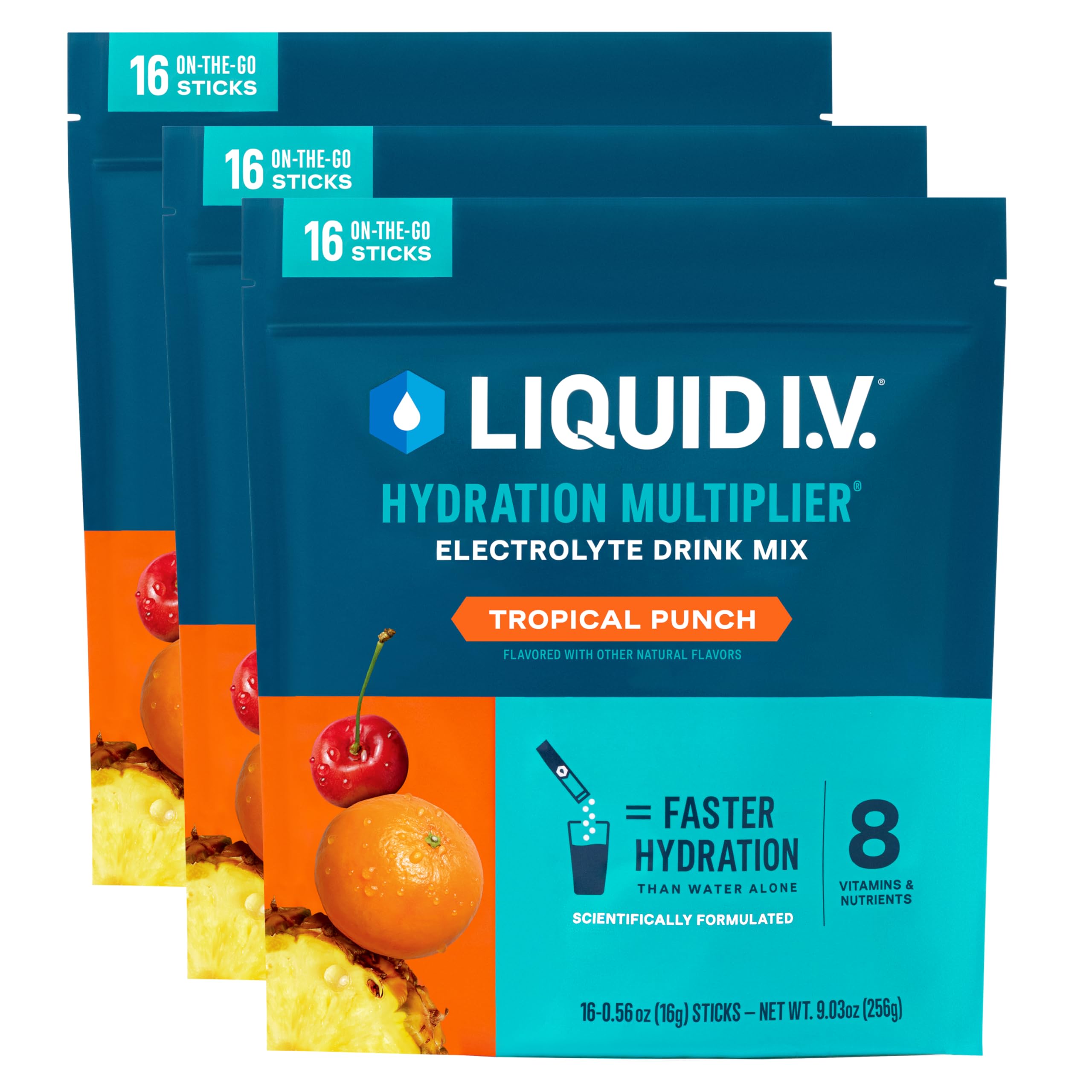 Liquid I.V.® Hydration Multiplier - Tropical Punch | Electrolyte Powder Drink Mix | 3 Pack (48 Servings) Liquid I.V. buy supplements canada