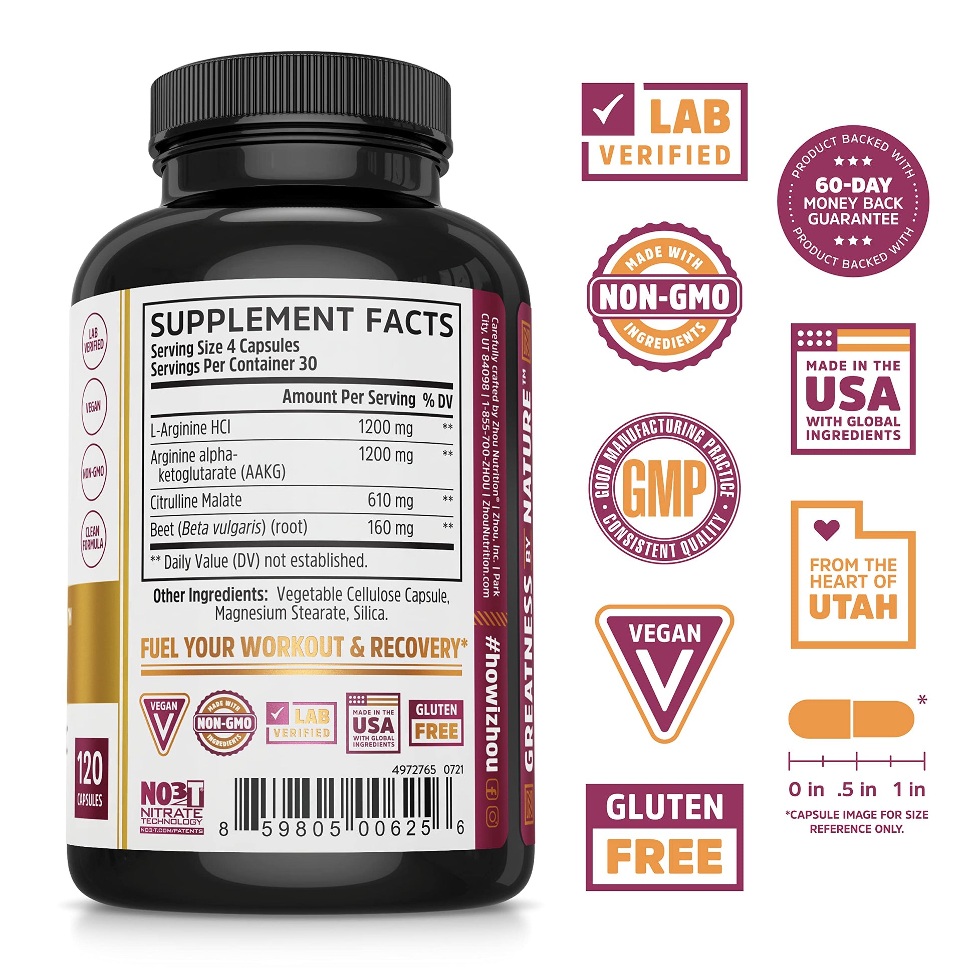 Zhou Nitric Oxide with L Arginine, Citrulline Malate, AAKG and Beet Root | Powerful N.O. Zhou Nutrition buy supplements canada
