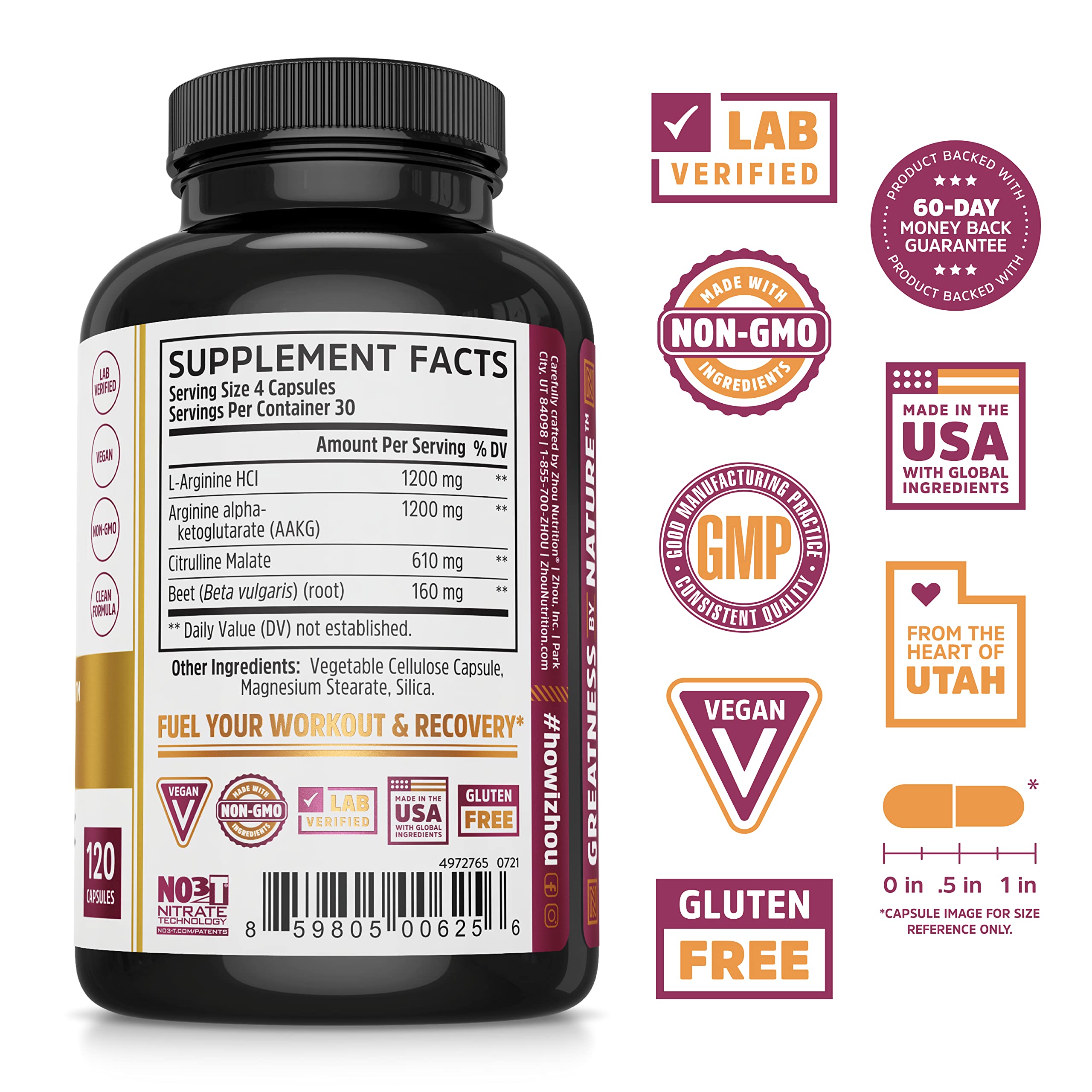 Zhou Nitric Oxide with L Arginine, Citrulline Malate, AAKG and Beet Root | Powerful N.O. Zhou Nutrition buy supplements canada