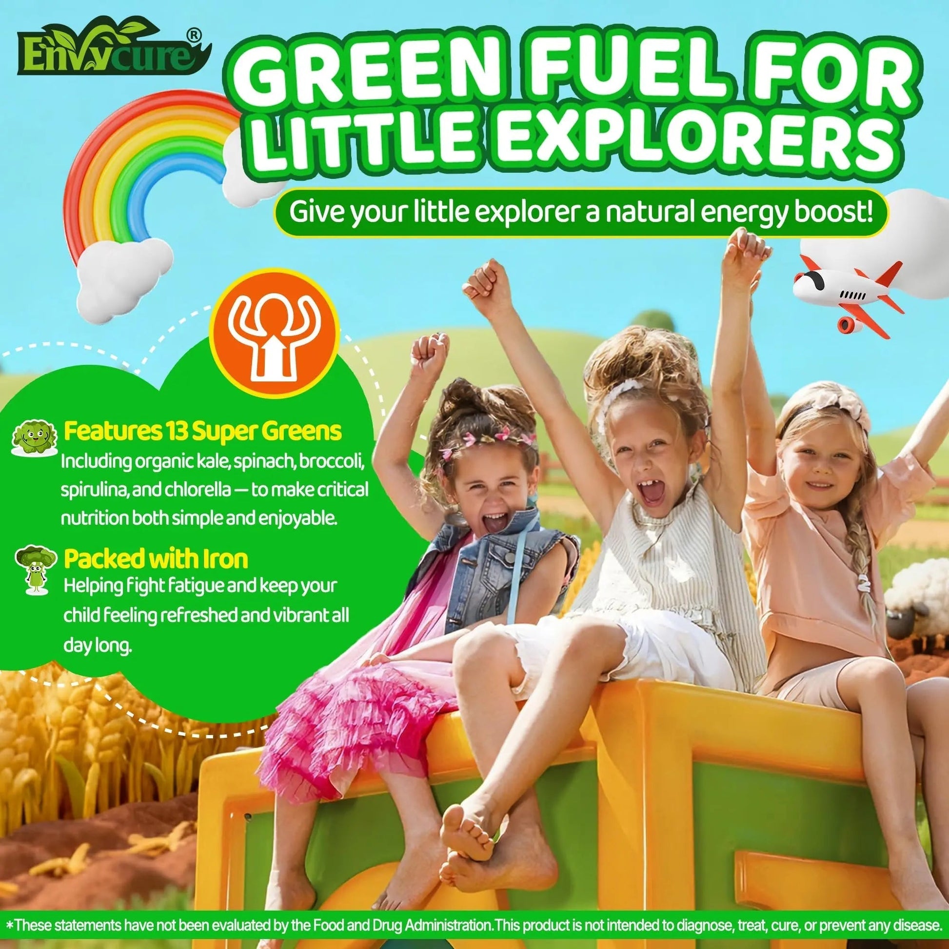 Kids Super Greens Gummies, w/Multivitamins, Spirulina, Chlorella, Spinach, Broccoli, Calcium, Omega-3 (DHA/EPA) EnvyCure buy supplements canada