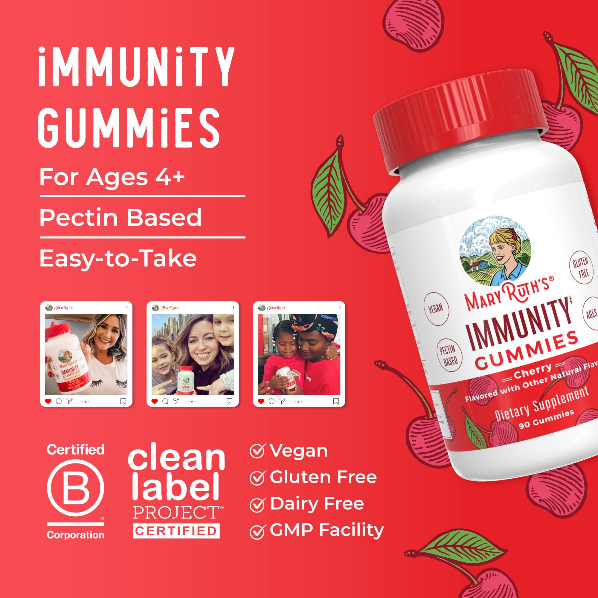 Mary Ruth's 5-1 Immunity Gummies with Elderberry for Kids & Adults | Cherry | Pectin Based | Vegan | 90 Count MARYRUTH'S buy supplements canada