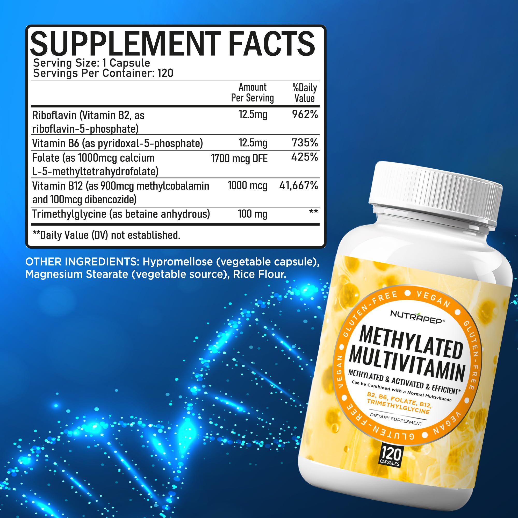 NutraPep Methylated Multivitamin for Men Women - 5-MTHF Riboflavin Vitamin B2 B6 B12 B Complex Trimethylglycine Methyl Folate L Methylfolate Capsules Supplement NutraPep buy supplements canada