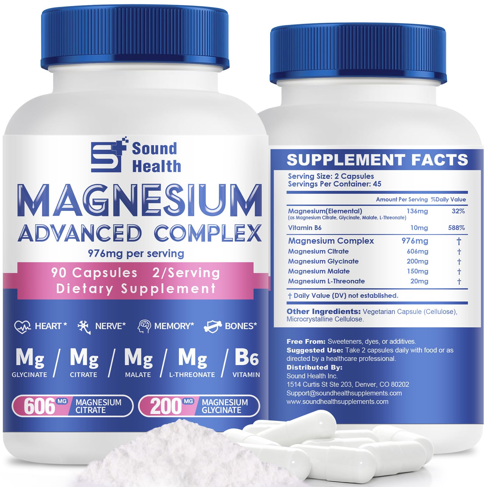 Magnesium Complex Capsule 5 in 1 Magnesium Supplement from Magnesium Glycinate, Citrate, Malate, L-Threonate & Vitamin B6, High Absorption Magnesium Supplement, Non-GMO, Vegan Sound Health Plus buy supplements canada