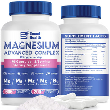 Magnesium Complex Capsule 5 in 1 Magnesium Supplement from Magnesium Glycinate, Citrate, Malate, L-Threonate & Vitamin B6, High Absorption Magnesium Supplement, Non-GMO, Vegan Sound Health Plus buy supplements canada