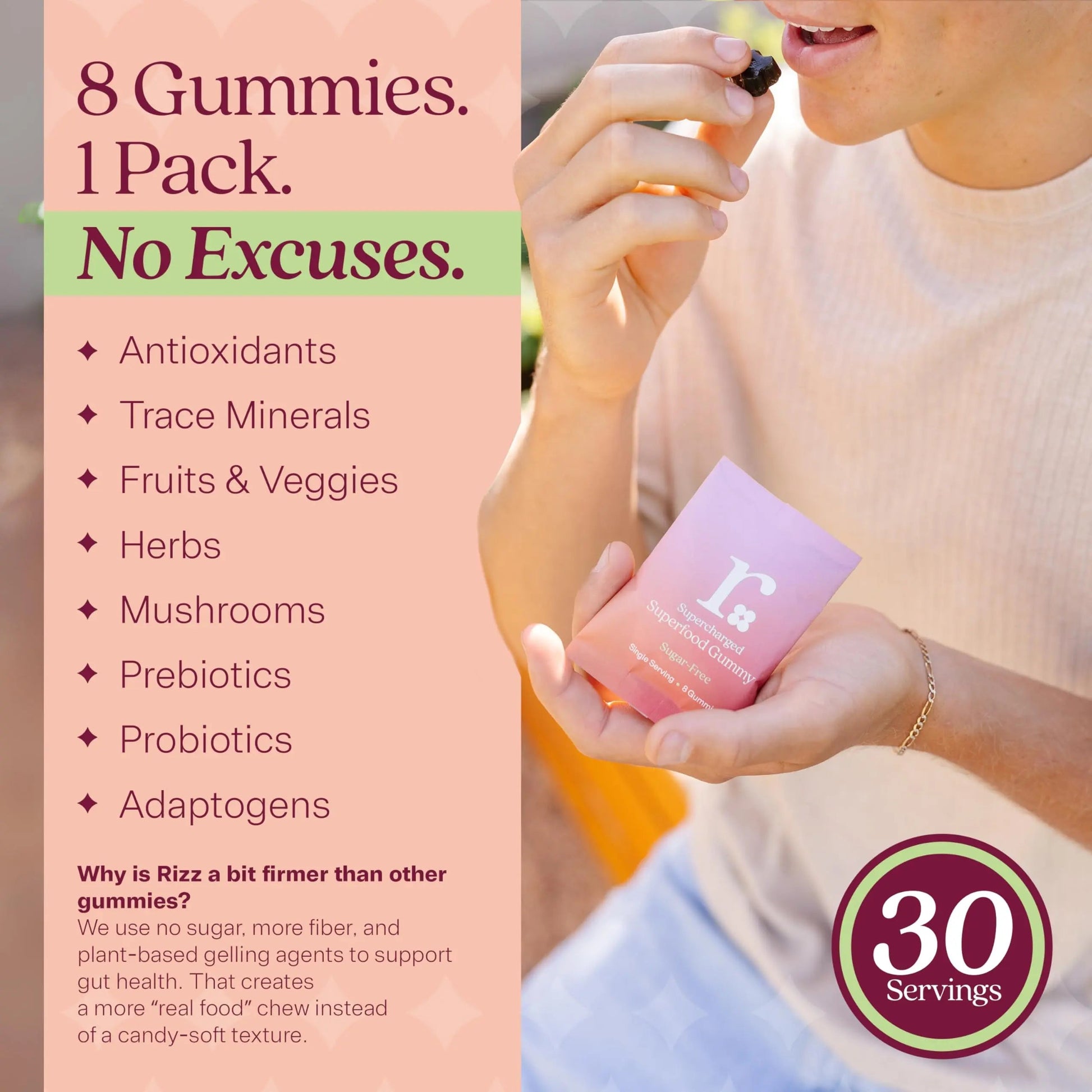 Rizz Sugar-Free Green Gummies - 60+ Superfoods 6g Fiber - Prebiotic and Probiotic Gummies - Vegan Multivitamins for Women & Men Rizz buy supplements canada
