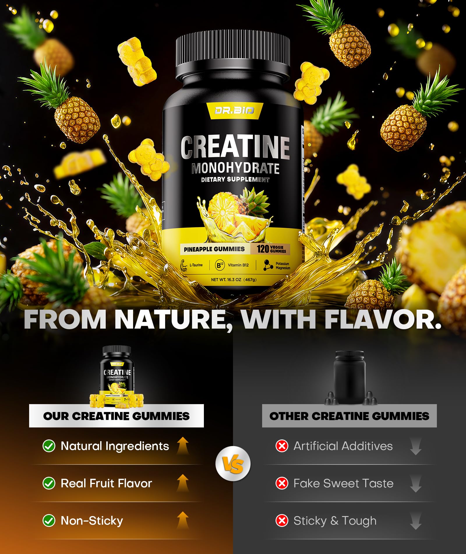 Instant Boost Creatine Monohydrate Gummies, Complex Formula with Real 5000mg Creatine, L-Taurine, B12, Mg & K, Pre-Workout Creatine for Women & Men to Support Energy DR.BIO buy supplements canada