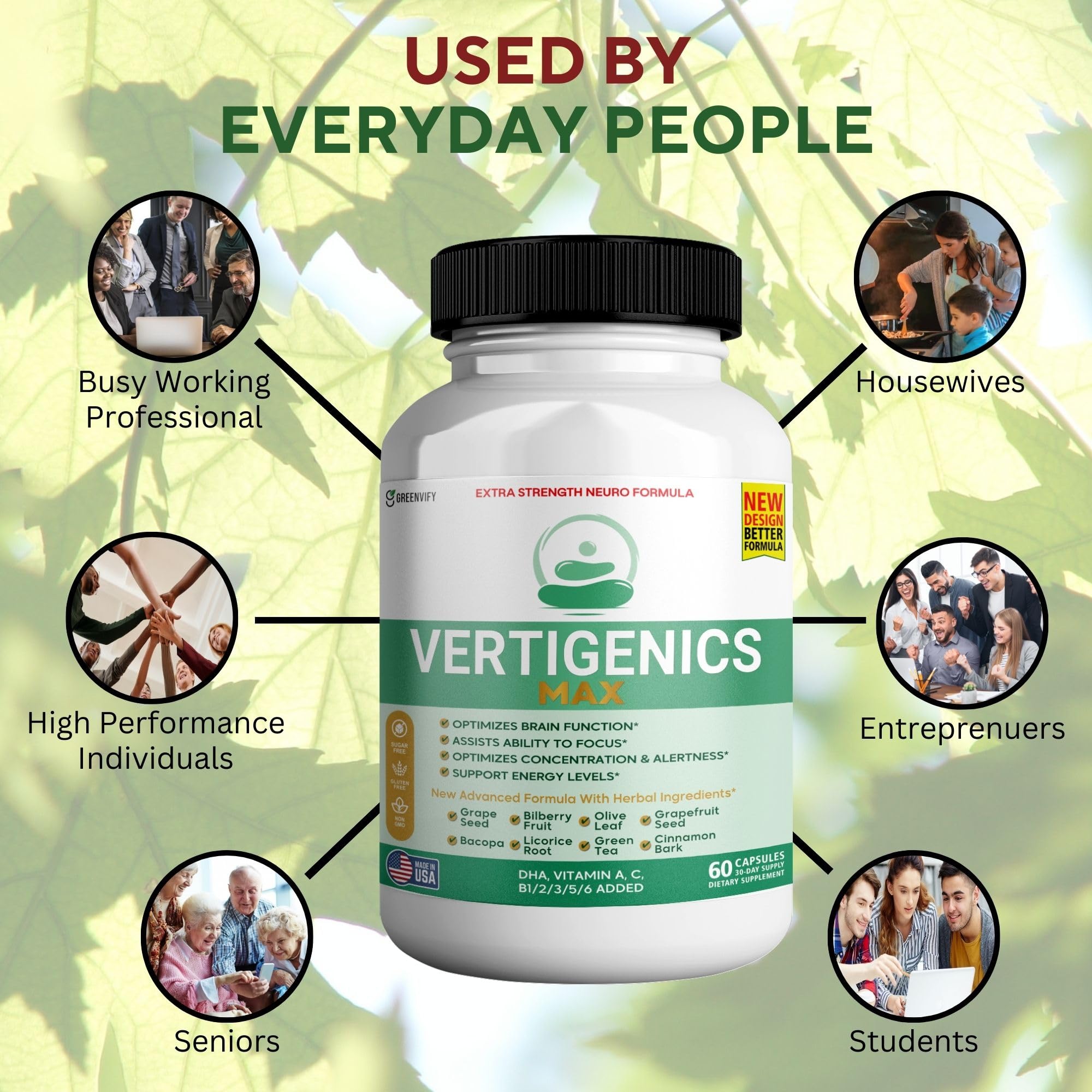 Vertigenics Max – Brain & Focus Support Supplement – Extra Strength Neuro Formula with Vitamins, Minerals & Herbal Blend – Supports Clarity, Alertness & Energy – 60 Capsules (1) Vertigenics buy supplements canada