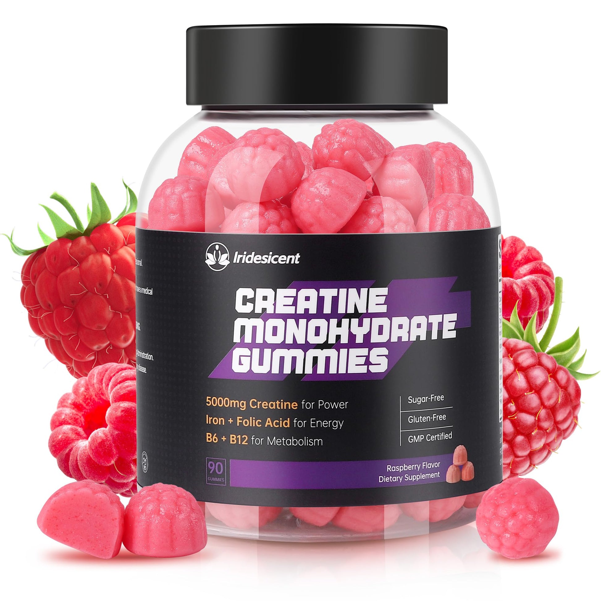 IRIDESICENT Creatine Monohydrate Gummies 5000mg w/Iron, Vitamin B6 & B12, Sugar Free 5g Creatine Supplements for Women and Men Boost Energy & Muscle Recovery - 90 Raspberry Gummies IRIDESICENT buy supplements canada