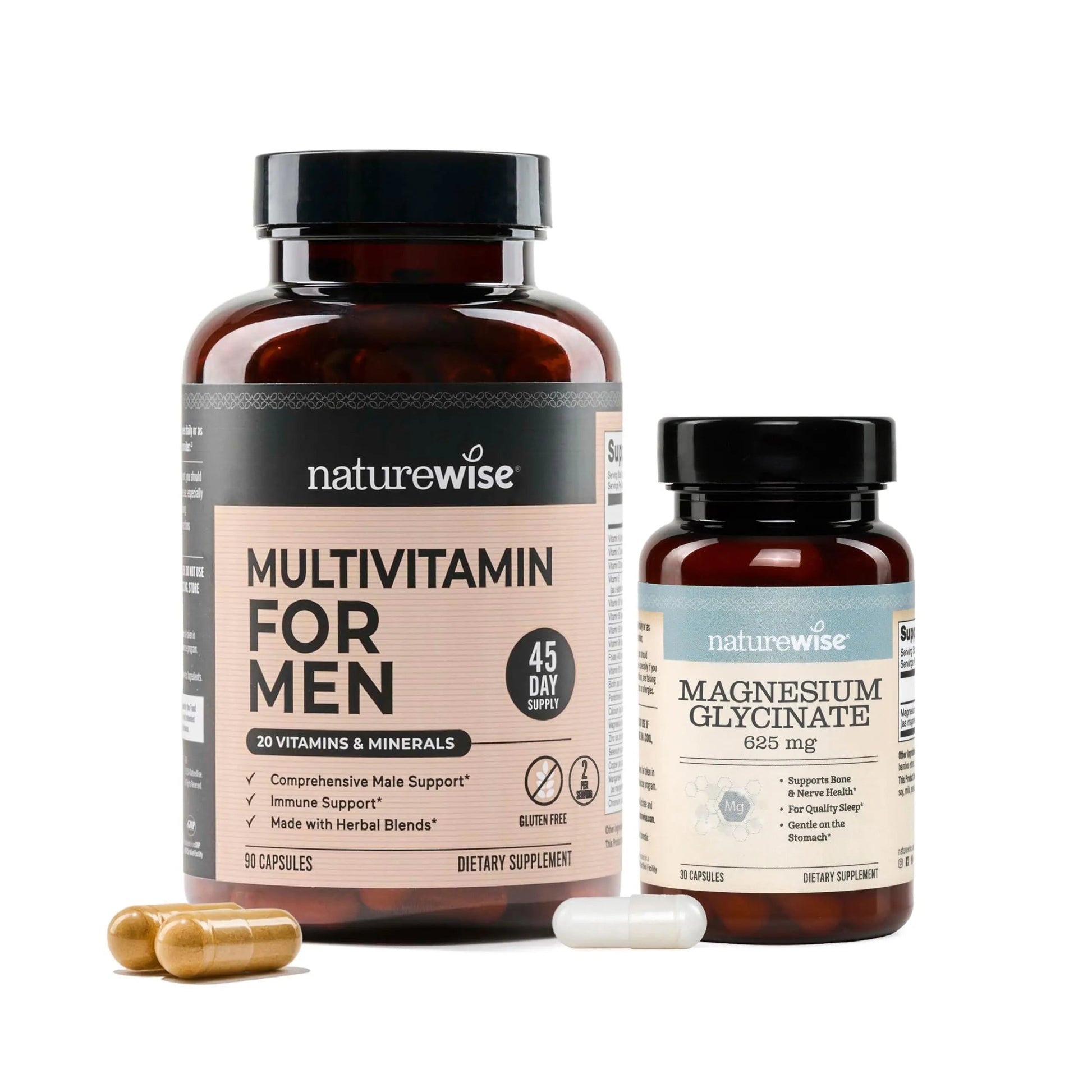 NatureWise [1] Multivitamin for Men - Non-GMO - 90 Capsules[45-Day Supply] + [1] Magnesium Glycinate 625mg - Chelated Magnesium - 30 Capsules[30-Day Supply] NatureWise buy supplements canada