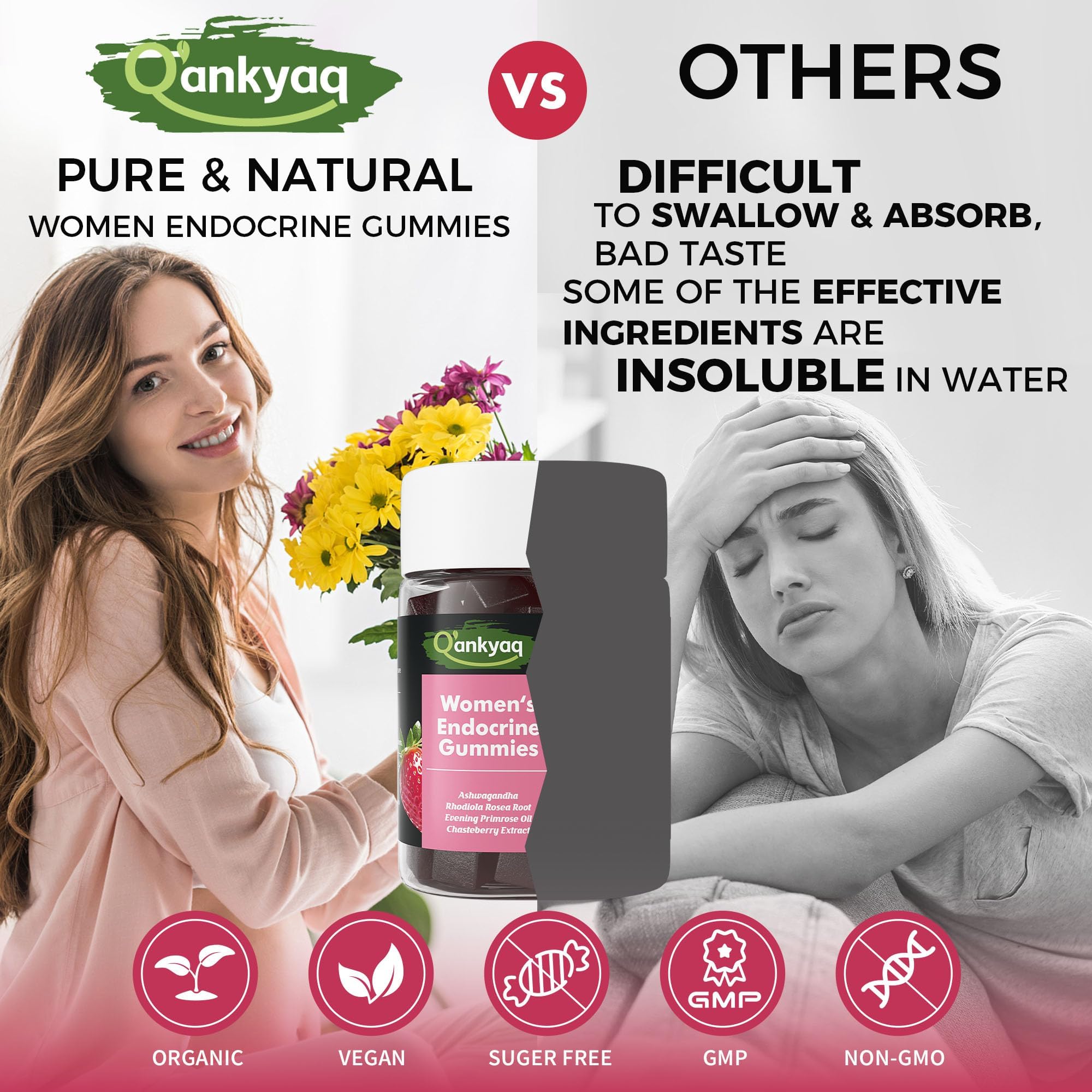 Q'ankyaq PMS Support Gummies for Women, Hormone Balance with Evening Primrose Oil, Chasteberry, Vitamins B6 & B12 - Comfort, Bloating, Mood & Energy Support - 60 Gummies Q'ankyaq buy supplements canada