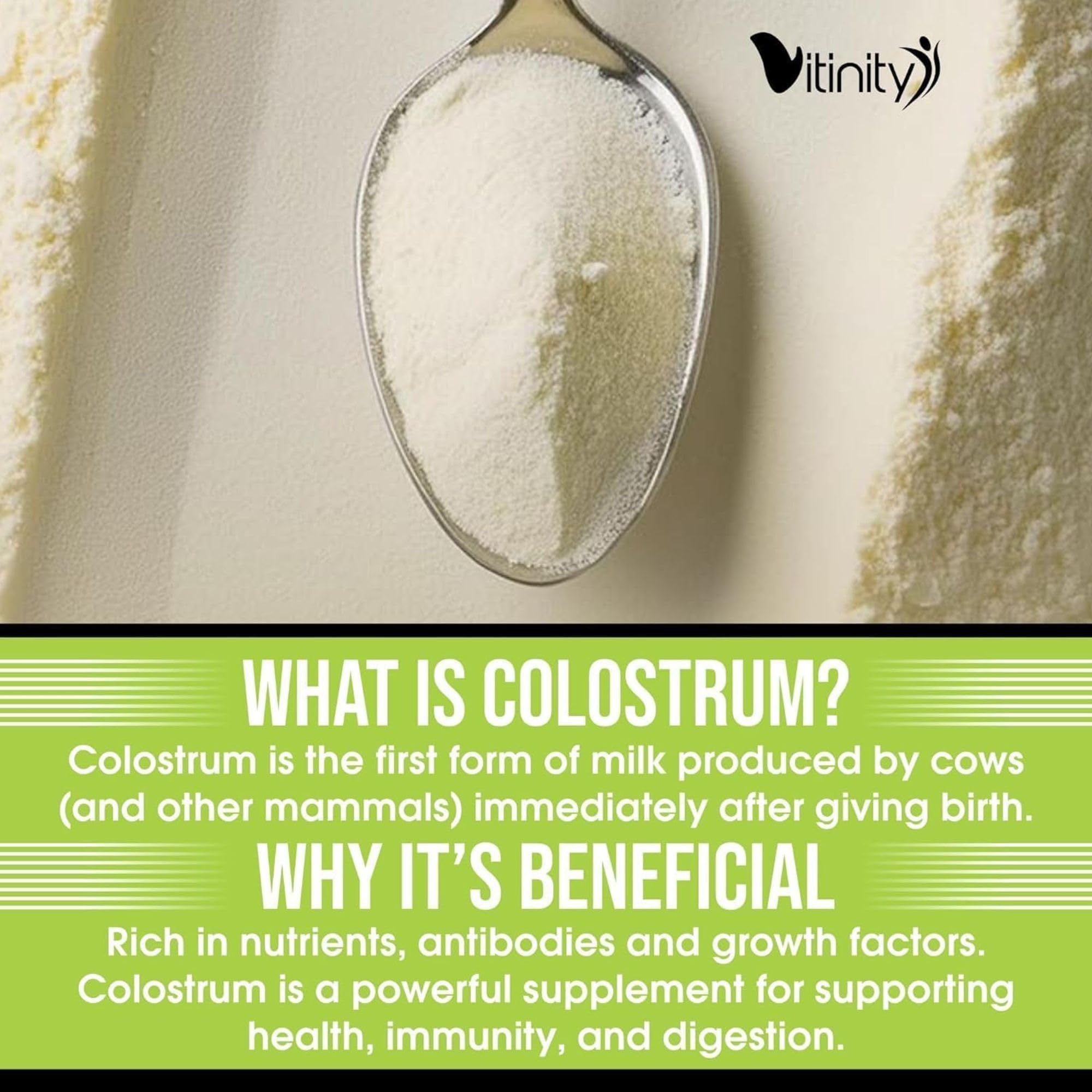 VITINITY Grass Fed Bovine Colostrum Powder for Humans 3000 mg - Natural IgG Colostrum Supplement Gut Health, Immune Support, Muscle Recovery, Wellness | Pure Colostrum Superfood,Unflavored 2 Pack VITINITY buy supplements canada