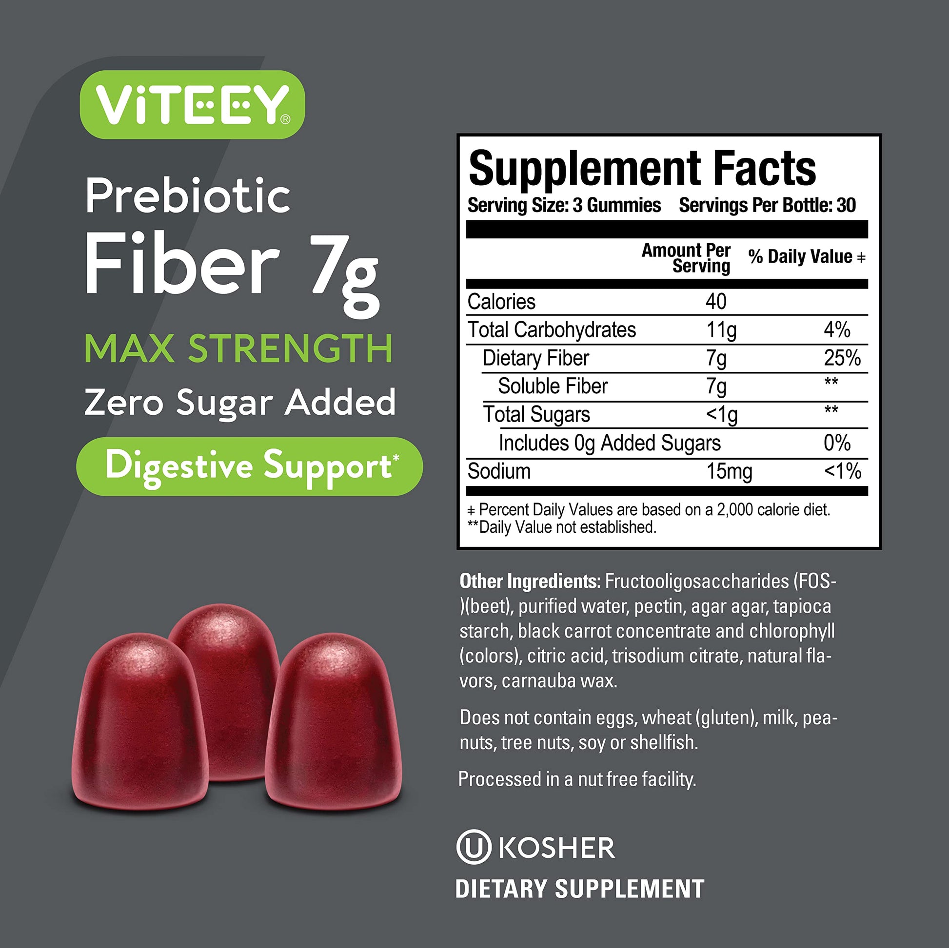 Prebiotic Fiber Gummies 7G Extra Strength [Zero Sugar Added] Digestive Heath Regularity Viteey buy supplements canada