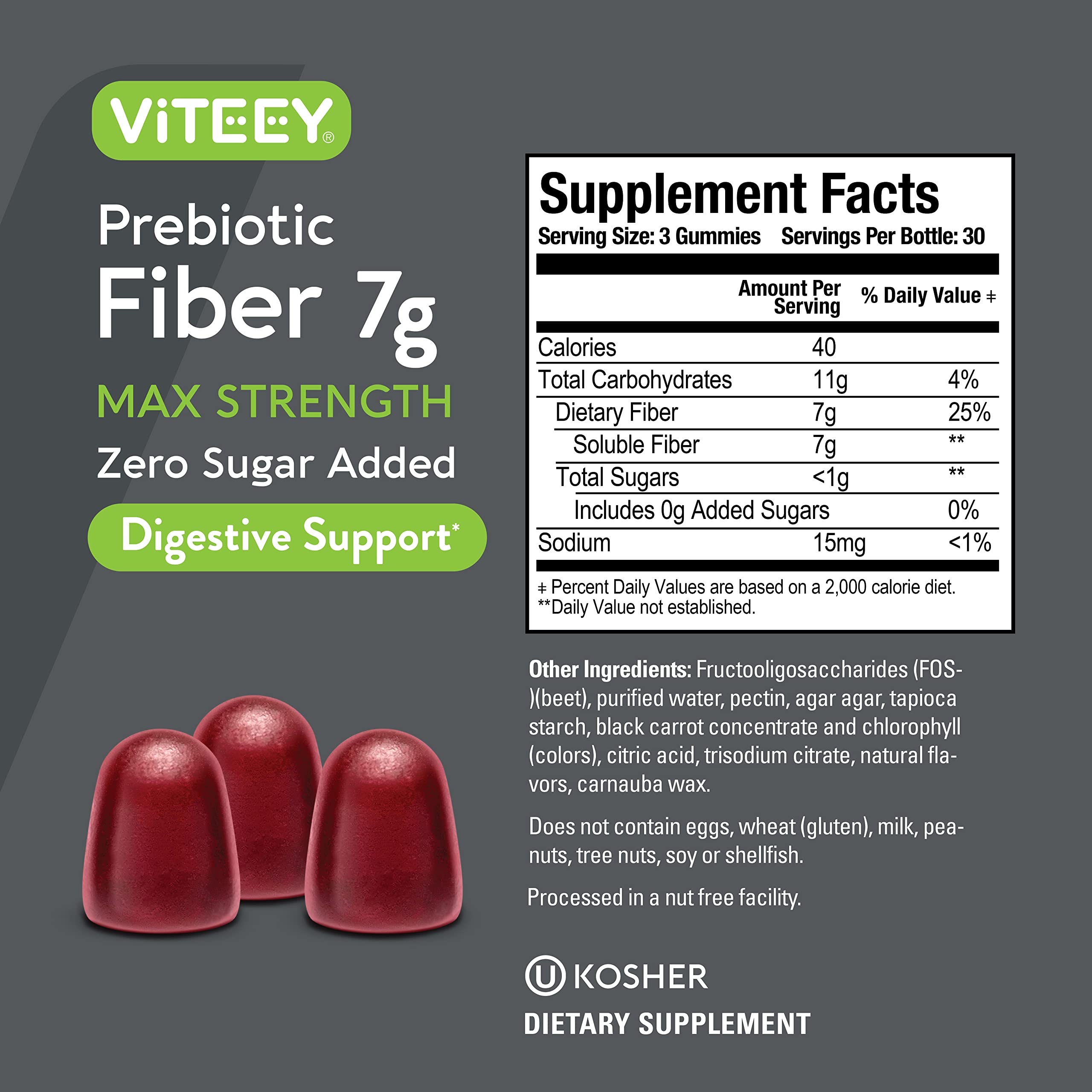 Prebiotic Fiber Gummies 7G Extra Strength [Zero Sugar Added] Digestive Heath Regularity Viteey buy supplements canada