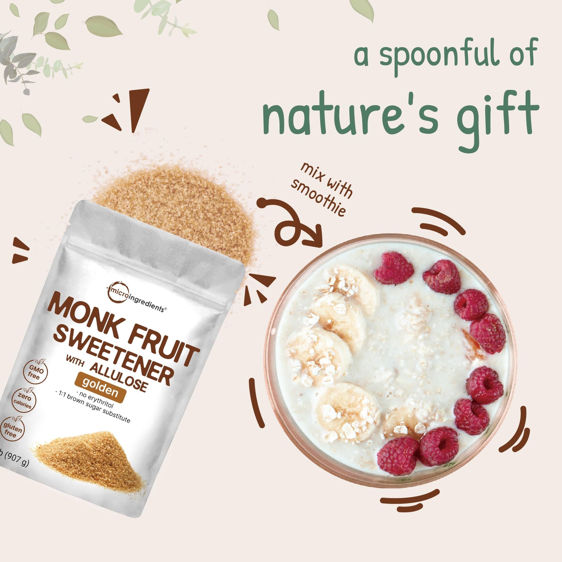 Golden Monk Fruit Sweetener with Allulose, 2 lbs | No Erythritol, No Aftertaste Micro Ingredients buy supplements canada