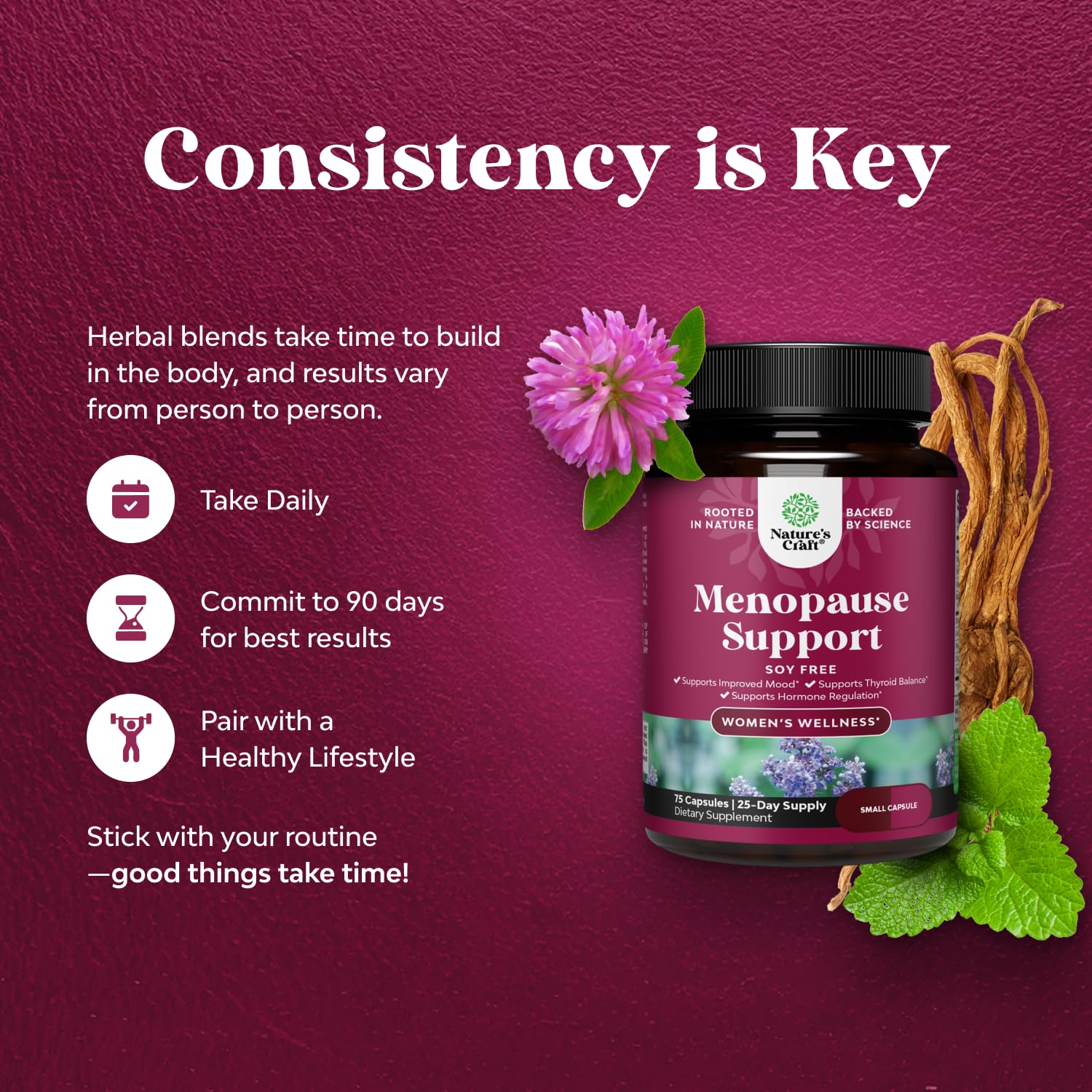 Complete Herbal Menopause Supplement for Women - Soy Free Female Hormone Balance Capsules for Night Sweats Hot Flashes & Mood Swings with Dong Quai, Chaste Berry & Black Cohosh Root - 75 Count Natures Craft buy supplements canada