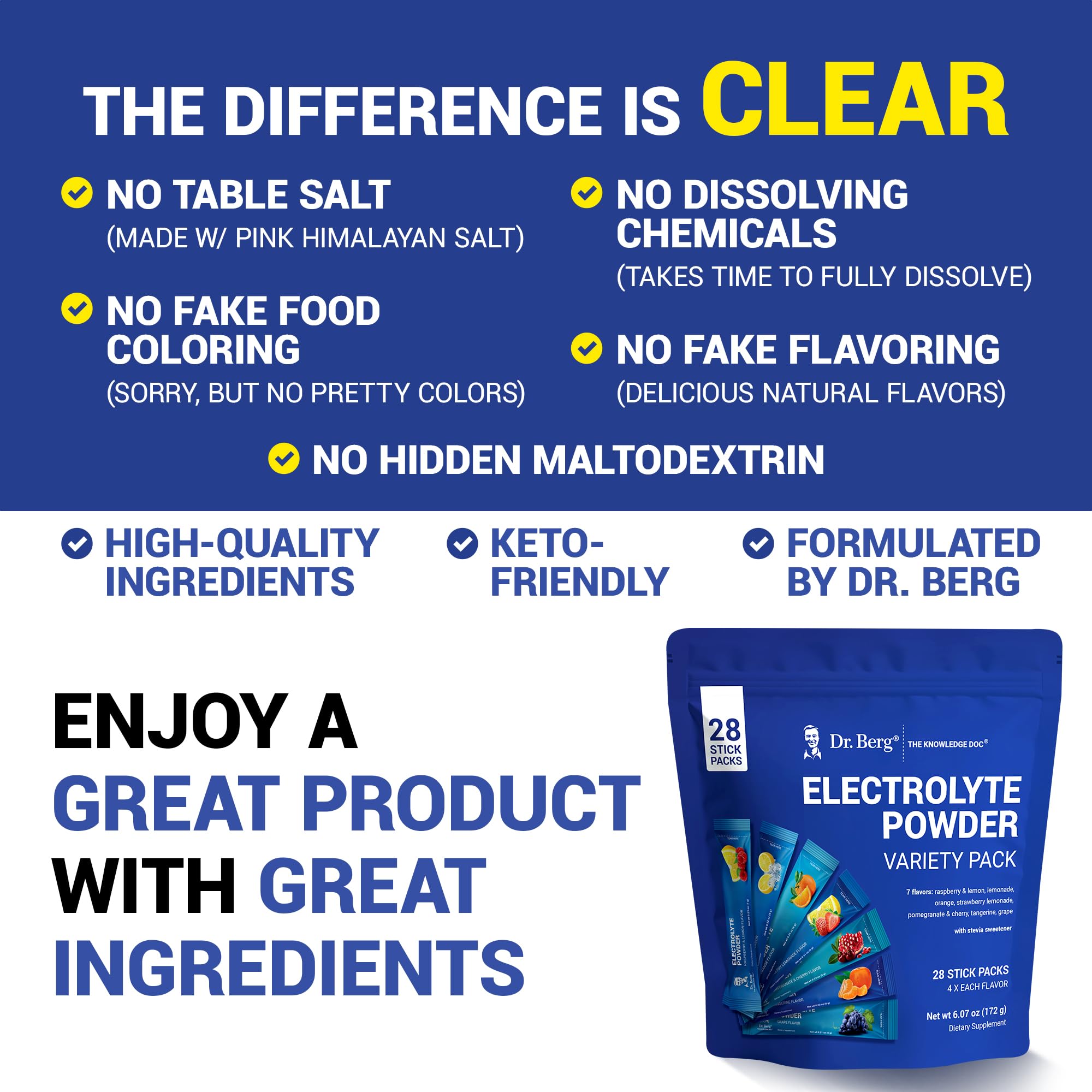Dr. Berg Sugar Free Electrolyte Powder Packets (Variety Pack) - Daily Electrolyte Drink Mix - 28 Total Hydration Pouches Sugar Free Dr. Berg Nutritionals buy supplements canada