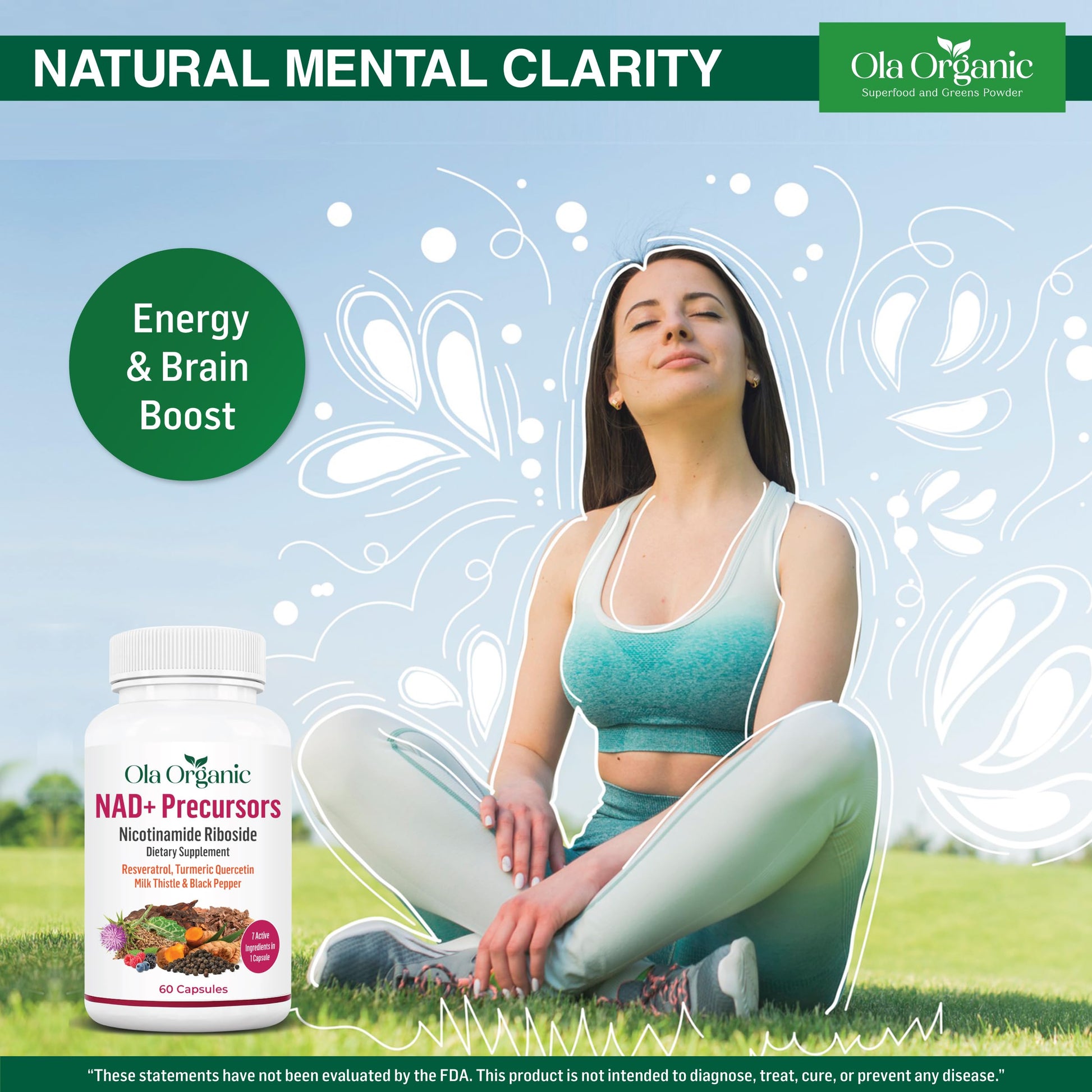 NAD+ Supplement & NAD Booster for Cellular Energy and Healthy Aging – Plant-Based Nicotinamide Riboside (NR) NAD Precursor with Resveratrol, Turmeric, Quercetin, Rhodiola & Milk Thistle – 60 Capsules Ola Organic buy supplements canada