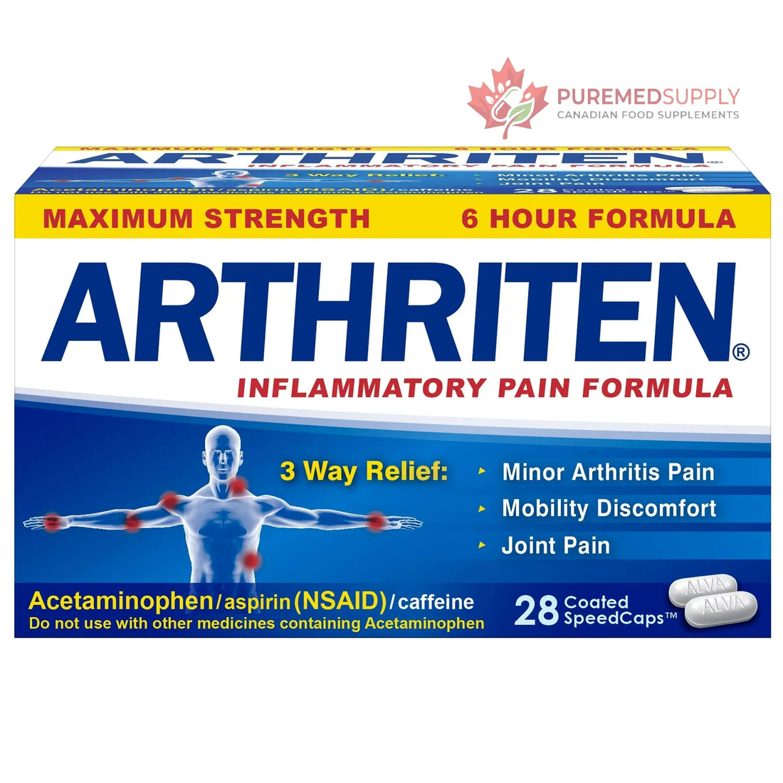 Arthriten Inflammatory Pain Formula Caplets with 3 Active Ingredients: Aspirin, Acetaminophen & Caffeine, White, 28 Count (Pack of 1) Arthriten buy supplements canada