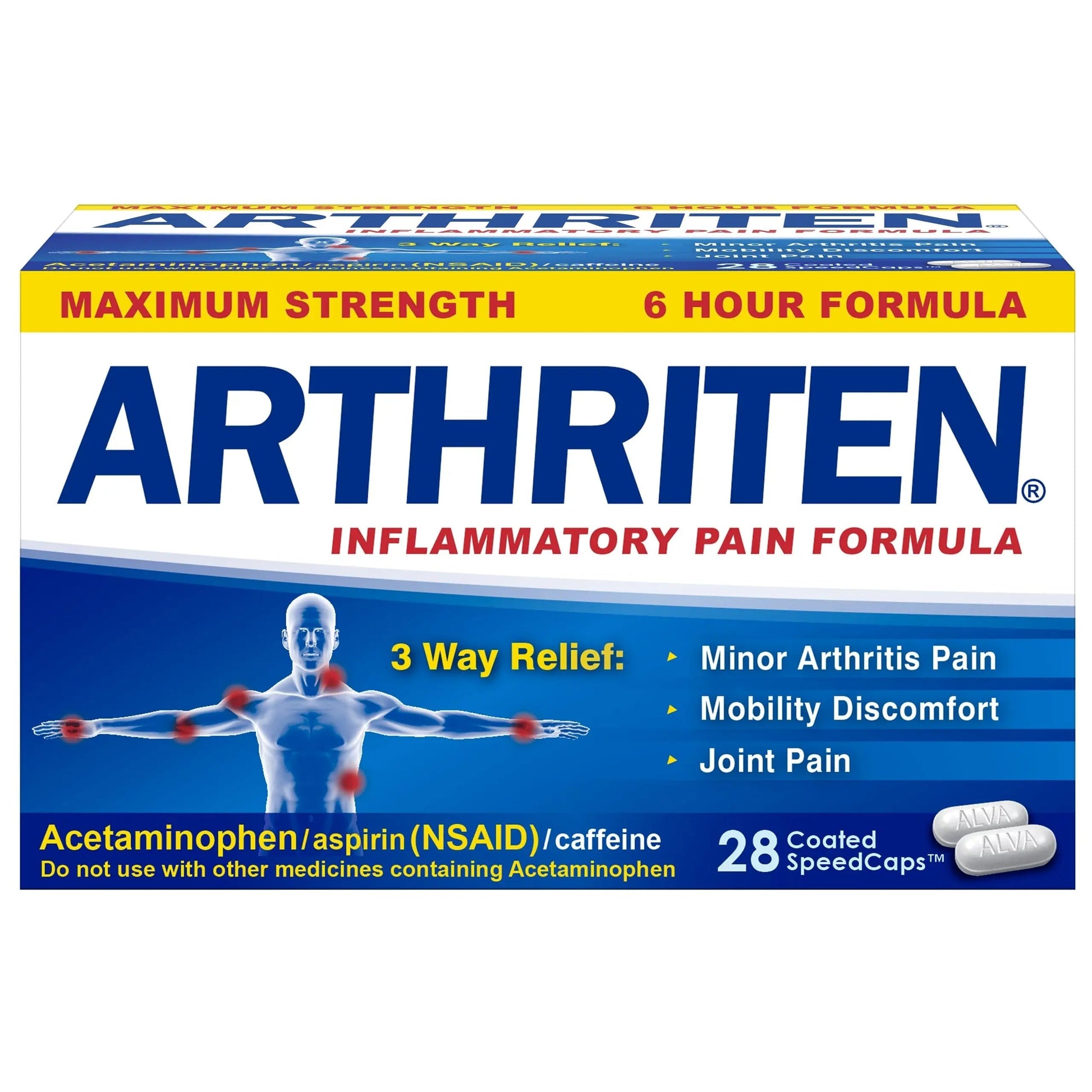 Arthriten Inflammatory Pain Formula Caplets with 3 Active Ingredients: Aspirin, Acetaminophen & Caffeine, White, 28 Count (Pack of 1) Arthriten buy supplements canada