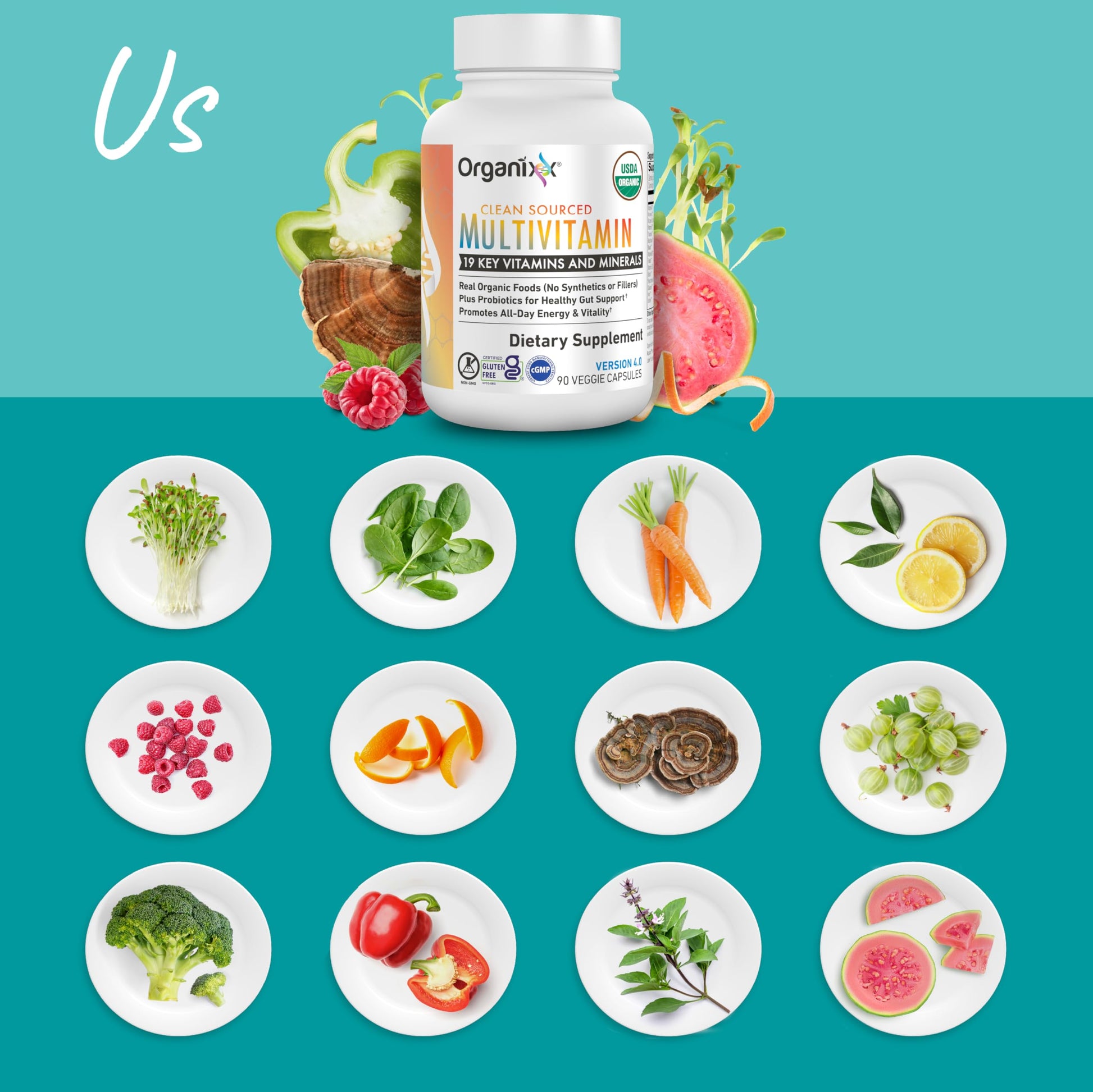 Organixx Clean Sourced Multivitamin for Women & Men, w/Vitamin C, D3, Vitamin B Complex, Probiotics, Organic Fruits & Vegetables, Supports Digestive Gut Health, Immune Support, 90 Vegan Gel Capsules Organixx buy supplements canada