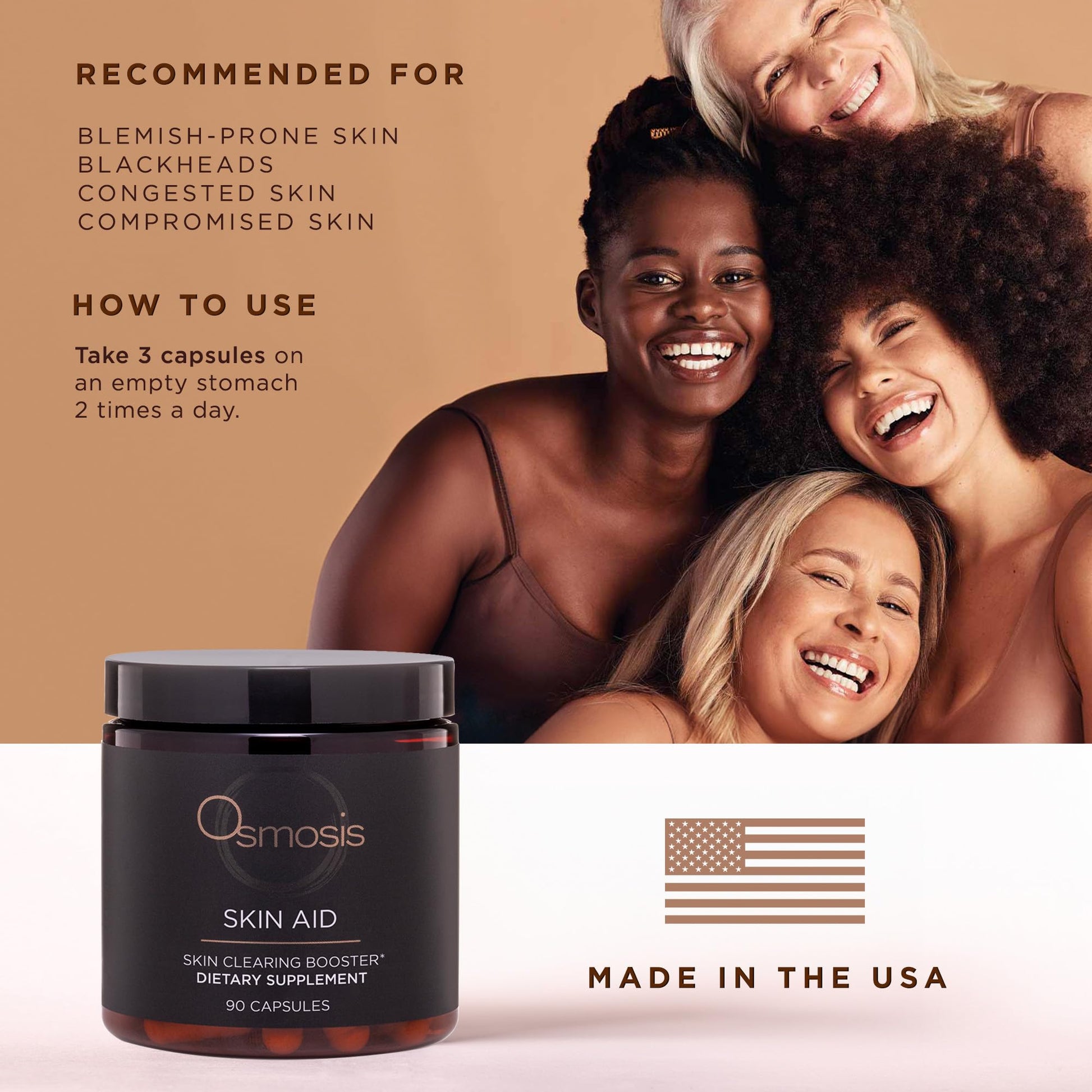 OSMOSIS Skin Aid Daily Supplement, Microbiome and Immunity Support, Vitamin A, for Acne and Blemish Prone Skin, 90 Count OSMOSIS buy supplements canada