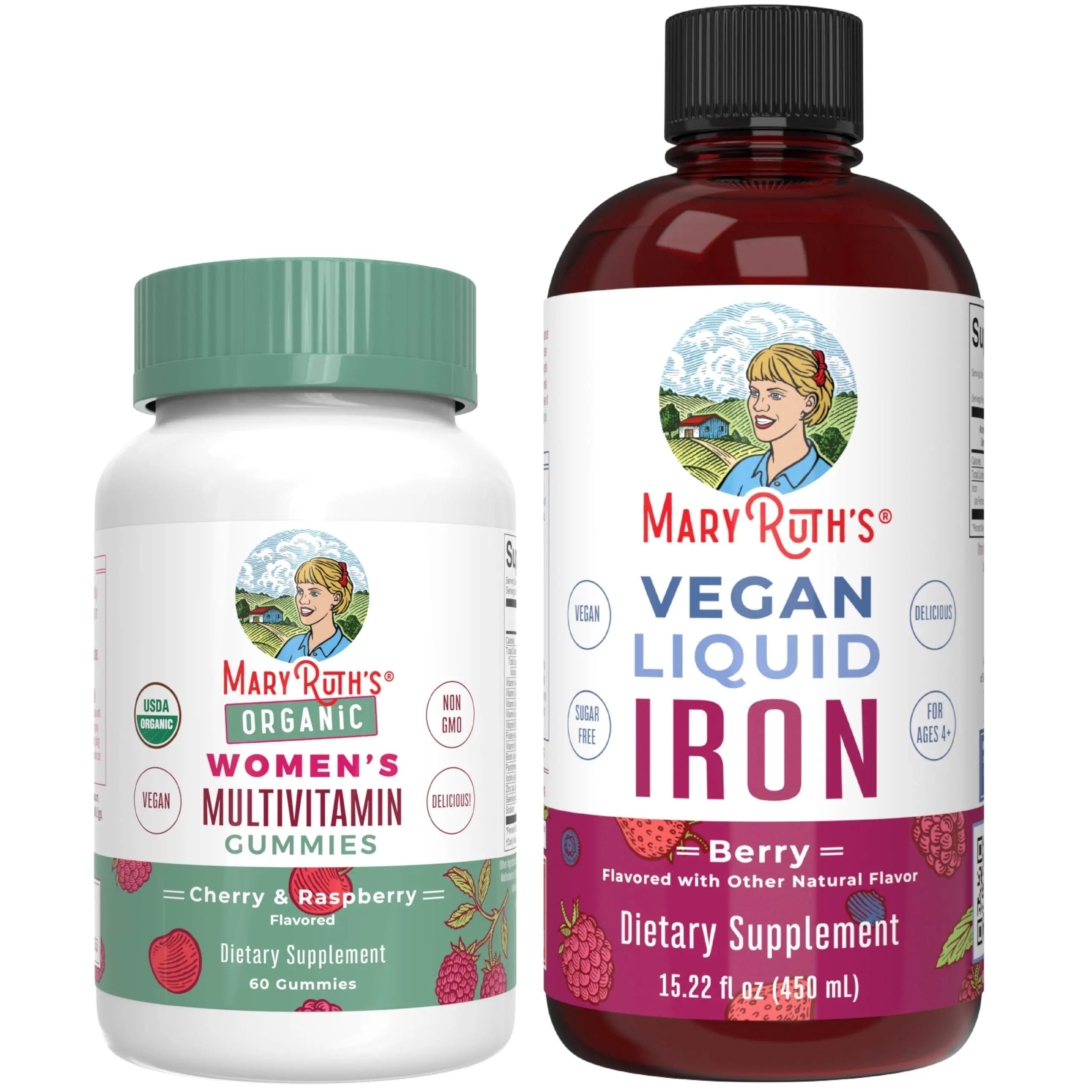 MaryRuth's Multivitamin Gummies for Women (Cherry & Raspberry) & Iron Liquid Supplement (Berry) | Clean Label Project Verified MARYRUTH'S buy supplements canada